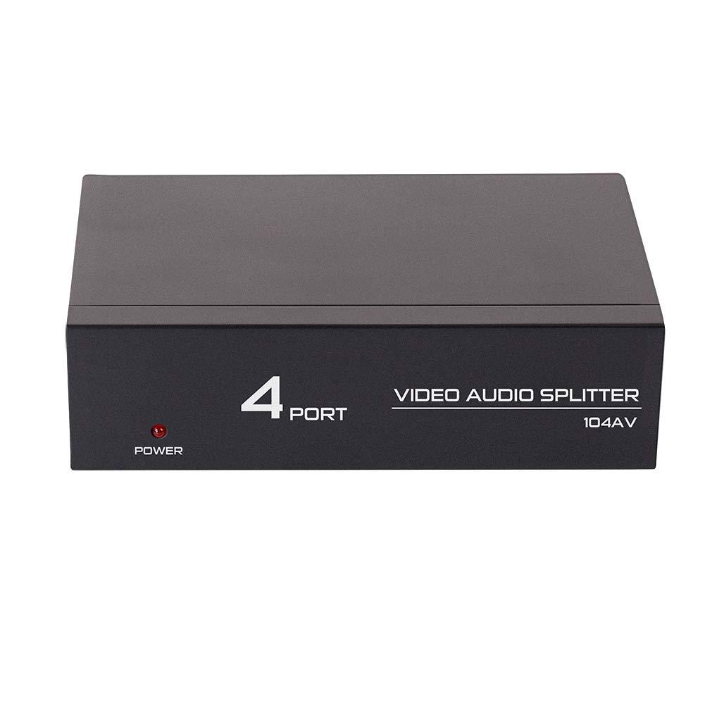 DTech DTECH Powered 4 Way 3 RCA Splitter Box 1 in 4 Out Composite Video Audio Distribution Duplicator with Power Adapter