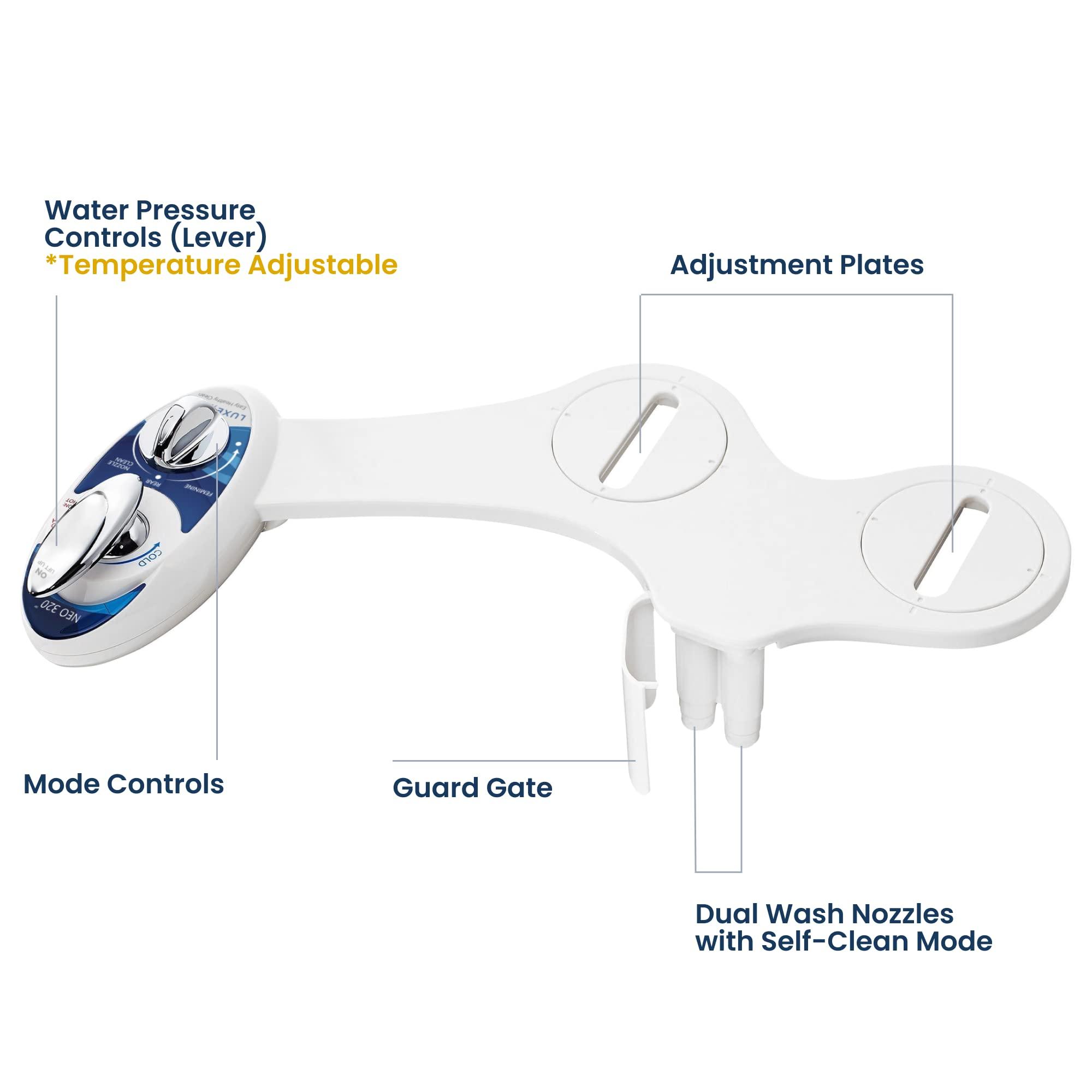 LUXE Bidet LUXE Bidet NEO 320 - Hot and Cold Water, Self-Cleaning, Dual Nozzle, Non-Electric Bidet Attachment for Toilet Seat, Adjustable Water Pressure, Rear and Feminine Wash, Lever Control (Blue)