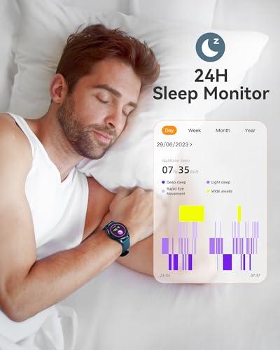 AGPTEK AGPTEK Smart Watch for Women Men, 5ATM Waterproof Smartwatch for Android and iOS Phones, Fitness Tracker Watch with 100+ Sports Modes, Heart Rate Monitor Pedometer Sleep Monitor, Blue