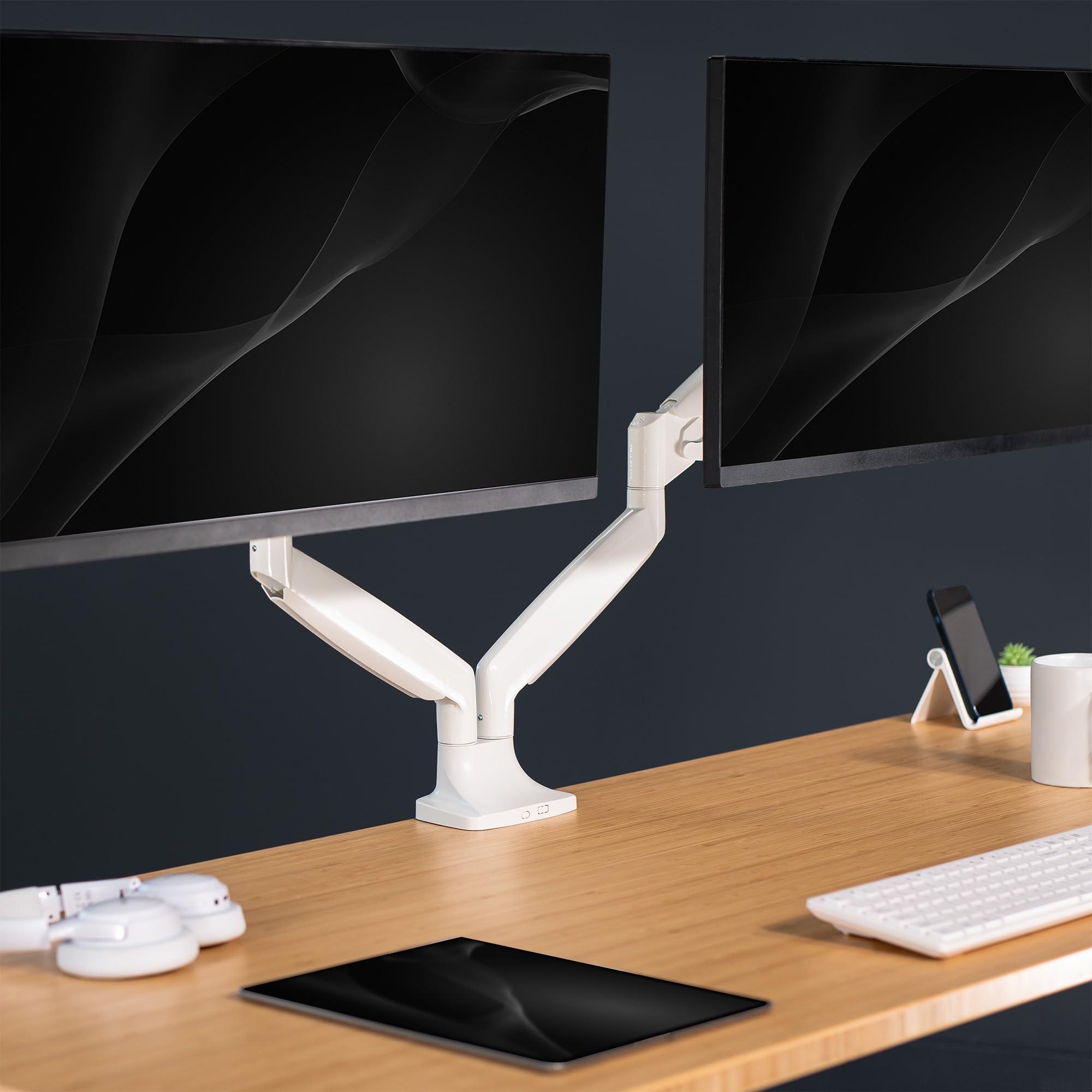 VIVO VIVO Premium Aluminum Heavy Duty Dual Monitor Arm for Ultrawide Monitors up to 40 inches and 32.5 lbs Each, Desk Mount Stand, Pneumatic Height, Max VESA 100x100, White, STAND-V202QW