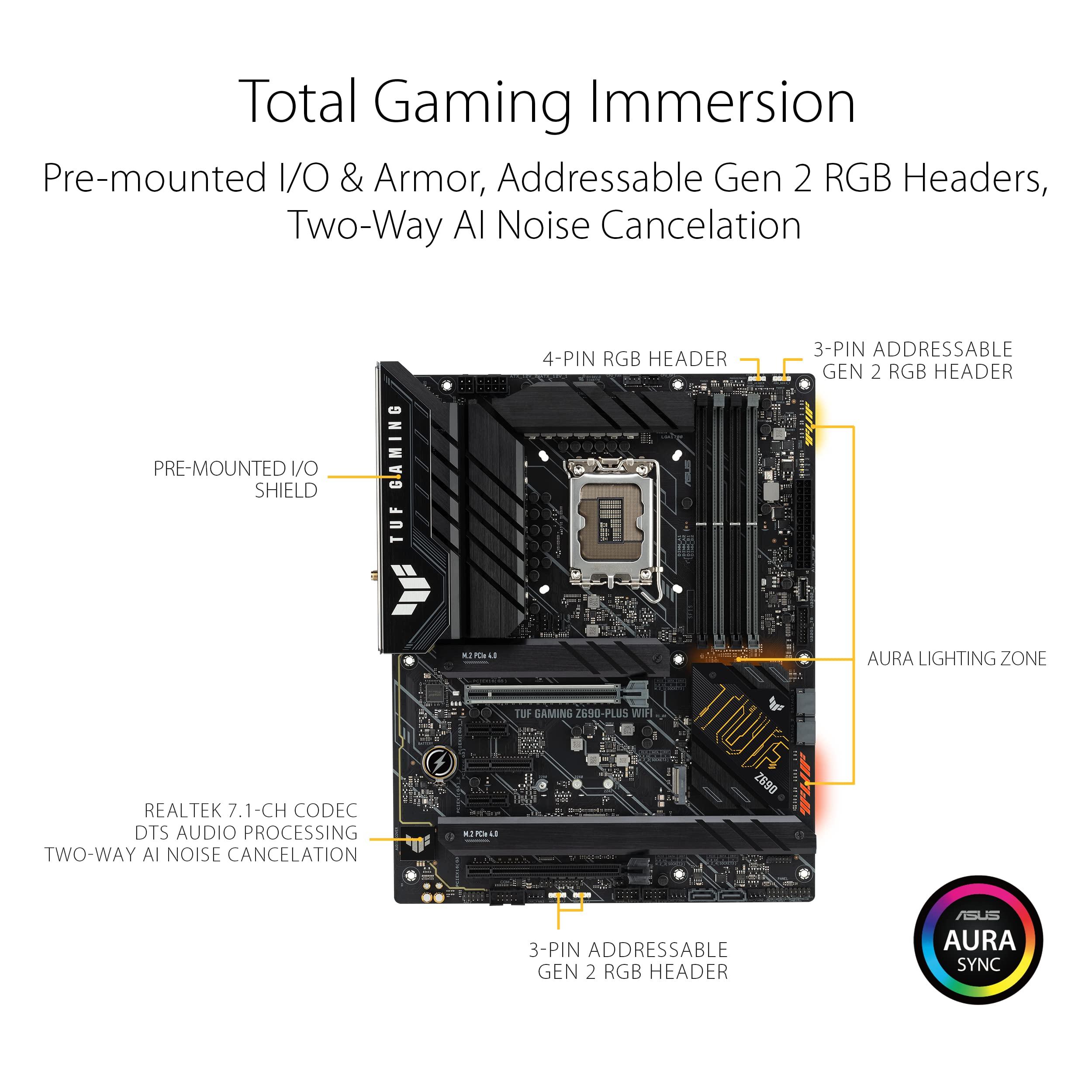 ASUS ASUS TUF Gaming Z690-Plus LGA 1700(Intel12th Gen) ATX Motherboard(PCIe 5.0,DDR5,4xNVMe SSD,14+2 Power Stages,WiFi 6,2.5Gb LAN,Front USB 3.2 Gen 2 Type-C Ports,Thunderbolt 4)