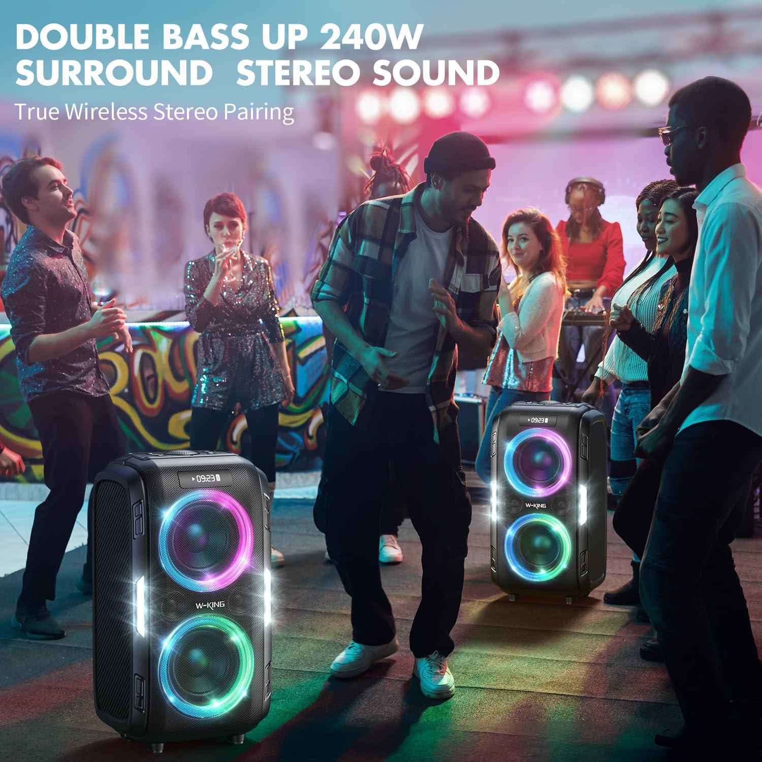W-KING W-KING Party Large Bluetooth Speaker Loud-(200W PEAK)120W Extra Deep Bass, V5.3 Big Boombox Karaoke Portable Speaker Wireless, 12 Custom Bass, Massive 120dB/IPX5/Lights/USB Play/MIC&Guitar Port/TF/AUX