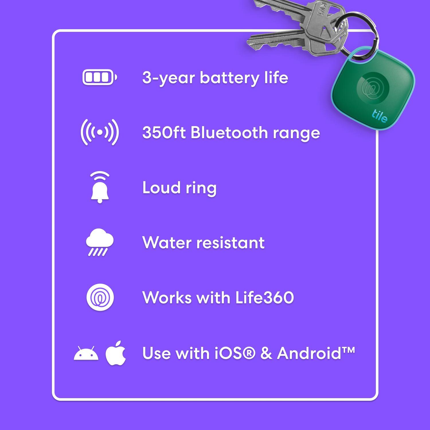 Tile Tile by Life360 Mate (2024) Bluetooth Tracker, Keys Finder and Item Locator for Keys, Bags and More. Phone Finder. Both iOS and Android Compatible. 1-Pack (Green Surf)
