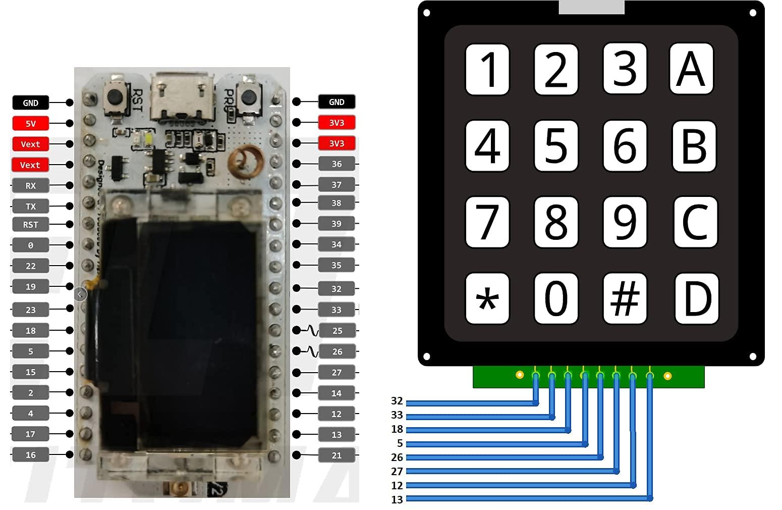 DIYmalls DIYmalls 915 ESP32 LoRa V3 + Keypad 4x4 Matrix Membrane