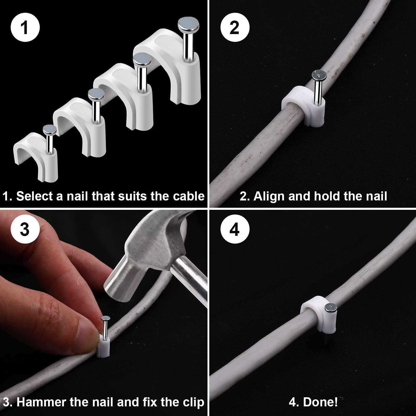 Marvelity 500pcs Cable Clips with Steel Nail in Cable Clips White 4mm 5mm 6mm 8mm 10mm Cable Wire Clips Cable Wall Clip Wire Staples Cord Clips for Wall Coaxial Cable Staples RG6 RG59 CAT6 RJ45 Wire Clips