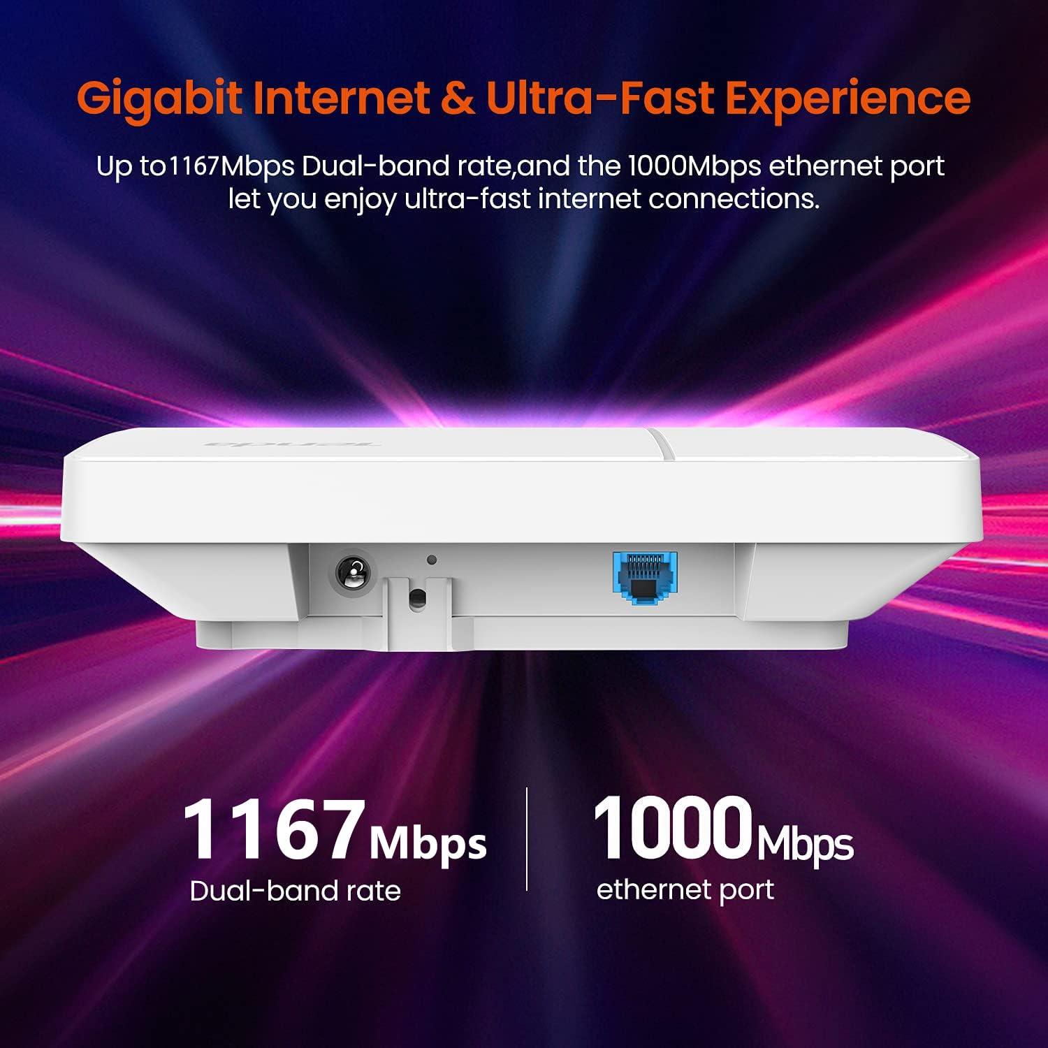 Tenda Tenda AC1200 Dual Band Gigabit Wireless Access Point, Ceiling Mount WiFi Access Point, Coverage 3200 sq.ft|PoE Powered|Surport IEEE 802.11ac Wave 2 and MU-MIMO|White(I24)