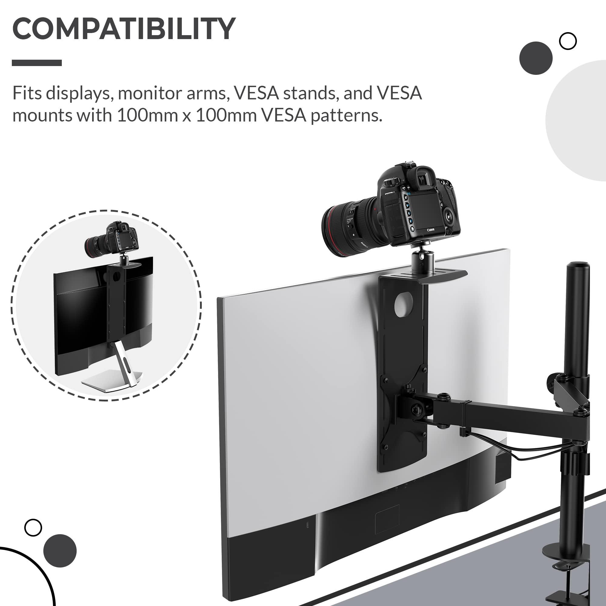 HumanCentric HumanCentric DSLR Monitor Mount Small, Desk Camera Mounting, Light Webcam, Microphone Shelf for Monitor VESA Arm, Replace Clamp Tripods, 100x100mm Patterns, Aluminum, Hardware Included