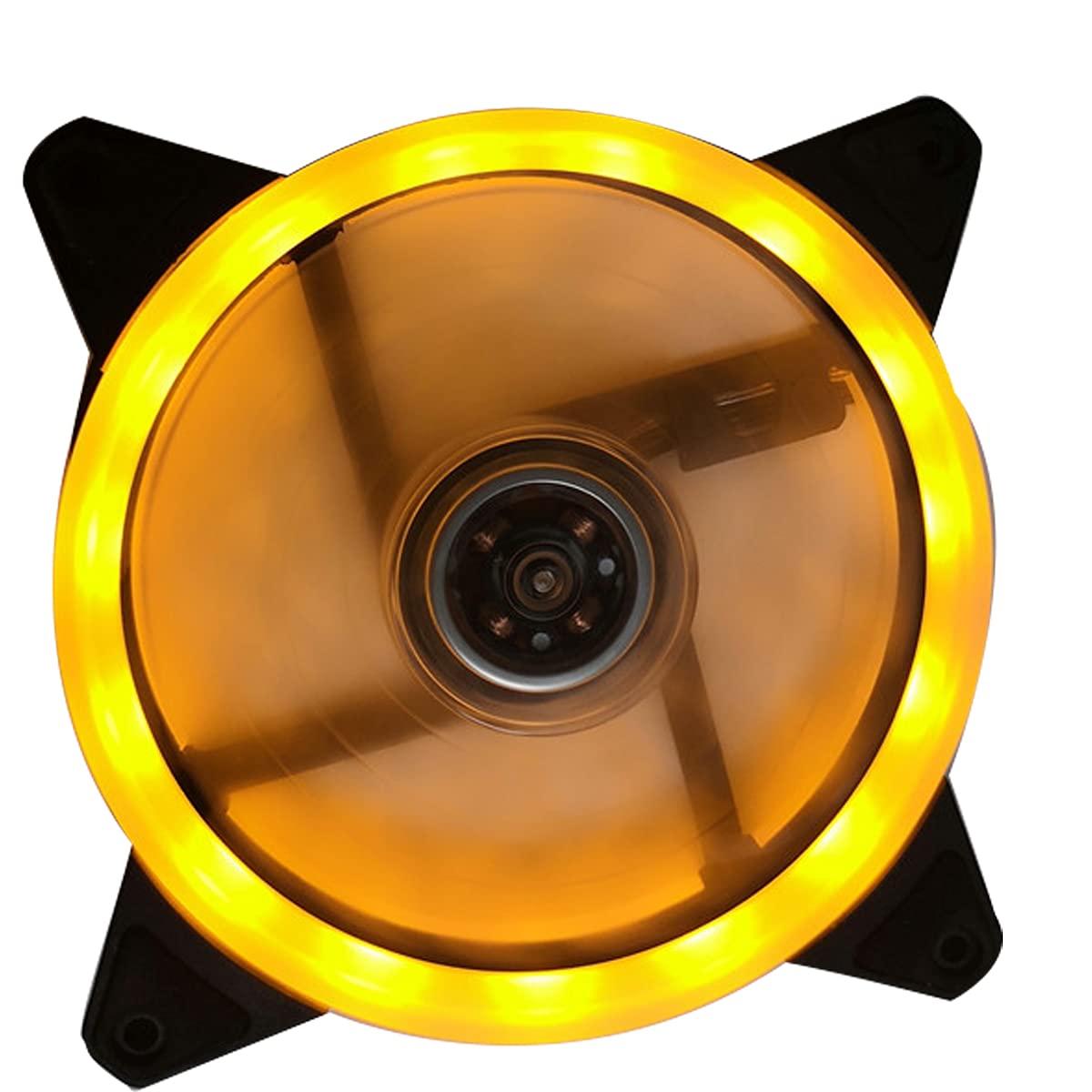 Edinstry LED Case Fan 12cm Yellow, PC+PBT Material, Cool LED Aperture Computer Case Heat Dissipation, Suitable for PC Case, CPU Coolers and Radiators Low Noise, 1PCS