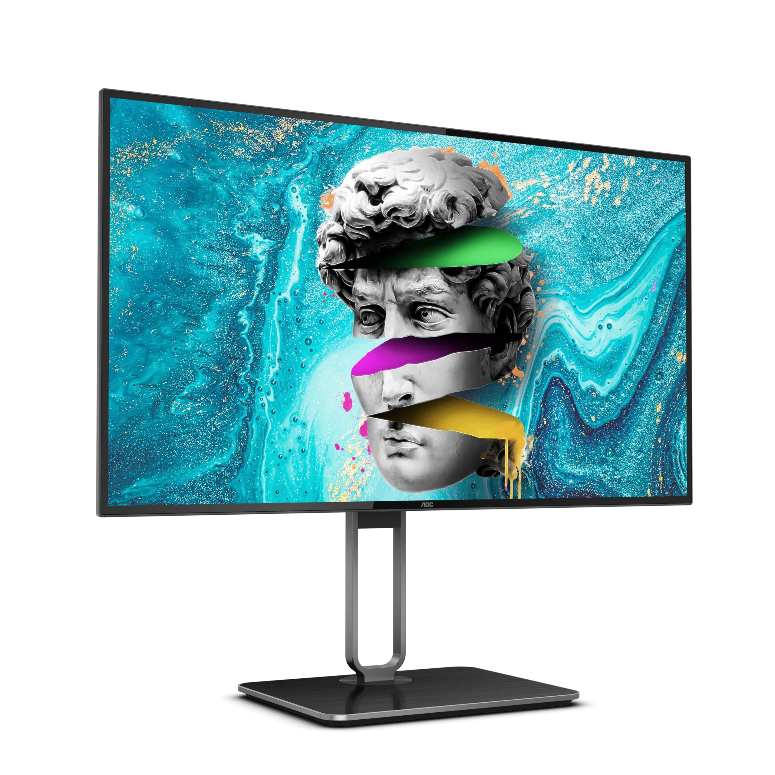 AOC AOC U27U2DP 27" 4K Frameless Monitor, UHD 3840 x 2160, KVM, RJ45, USB-C Docking, Height Adjustable Stand