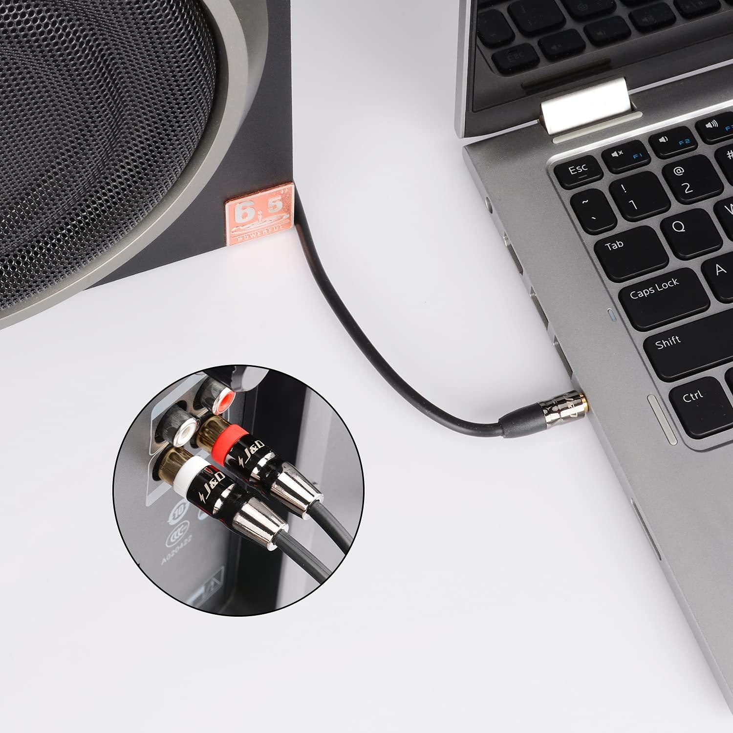 J&D J&D 3.5 mm to Dual RCA Male Stereo Audio Cable, Heavy Duty RCA Cable Gold Plated Copper Shell 3.5mm Male to 2 RCA Male Cable for Smartphone/MP3 Player/Tablet, 1 Feet