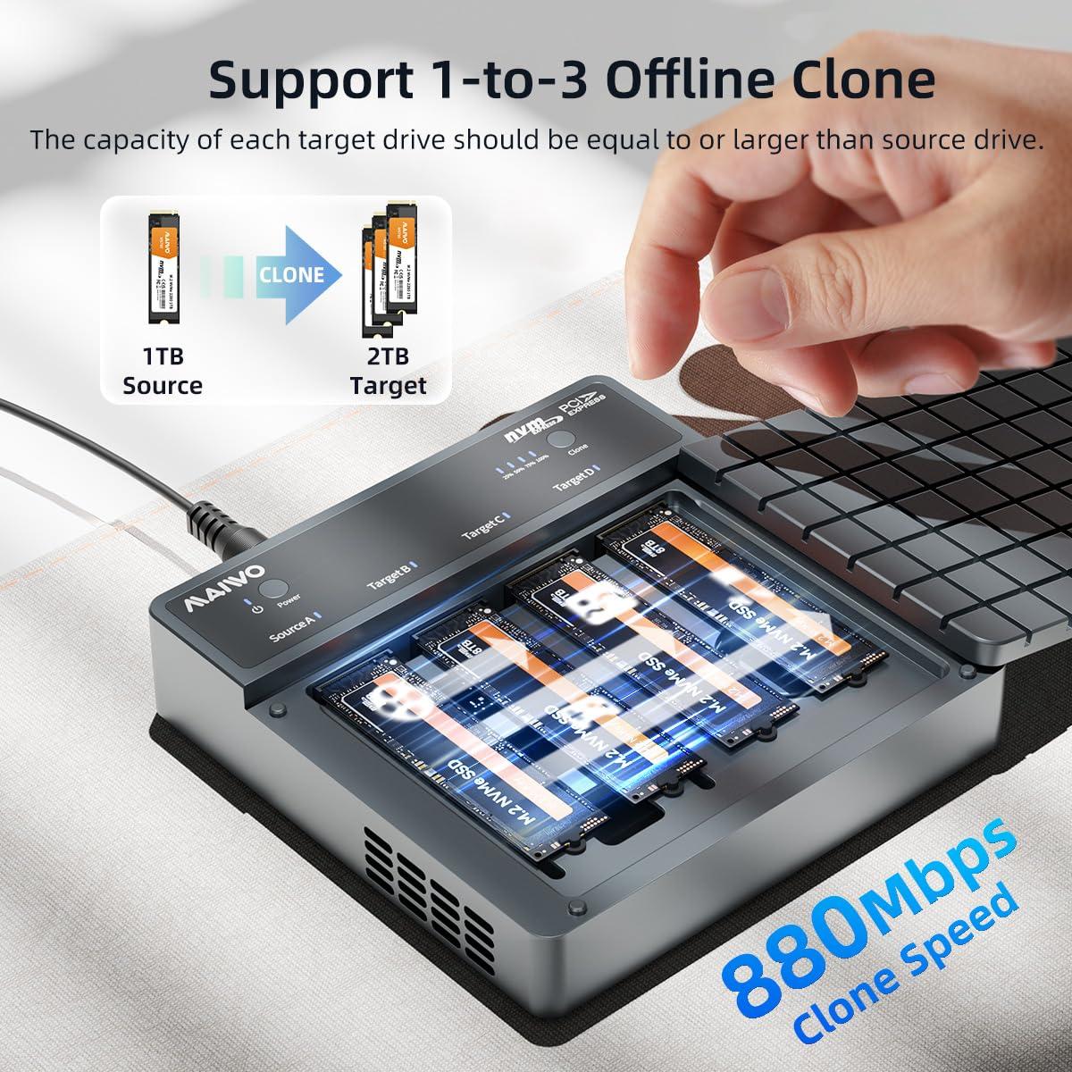 MAIWO MAIWO 4 Bay M.2 NVMe SSD Enclosure with USB4 Port with Cooling Fan, Support 1-to-3 Offline Clone, 40Gbps High Speed, Backward Compatible Thunderbolt 4/3