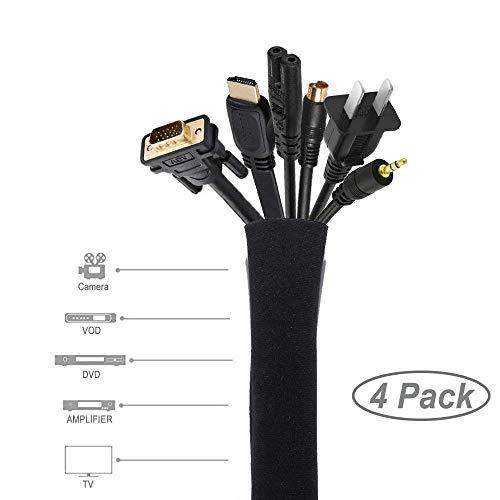 JOTO JOTO [4 Pack] 19-20 Inch Black Flexible Cable Management Sleeve Bundle with [2 Pack] 130" Cuttable Cable Management Sleeve