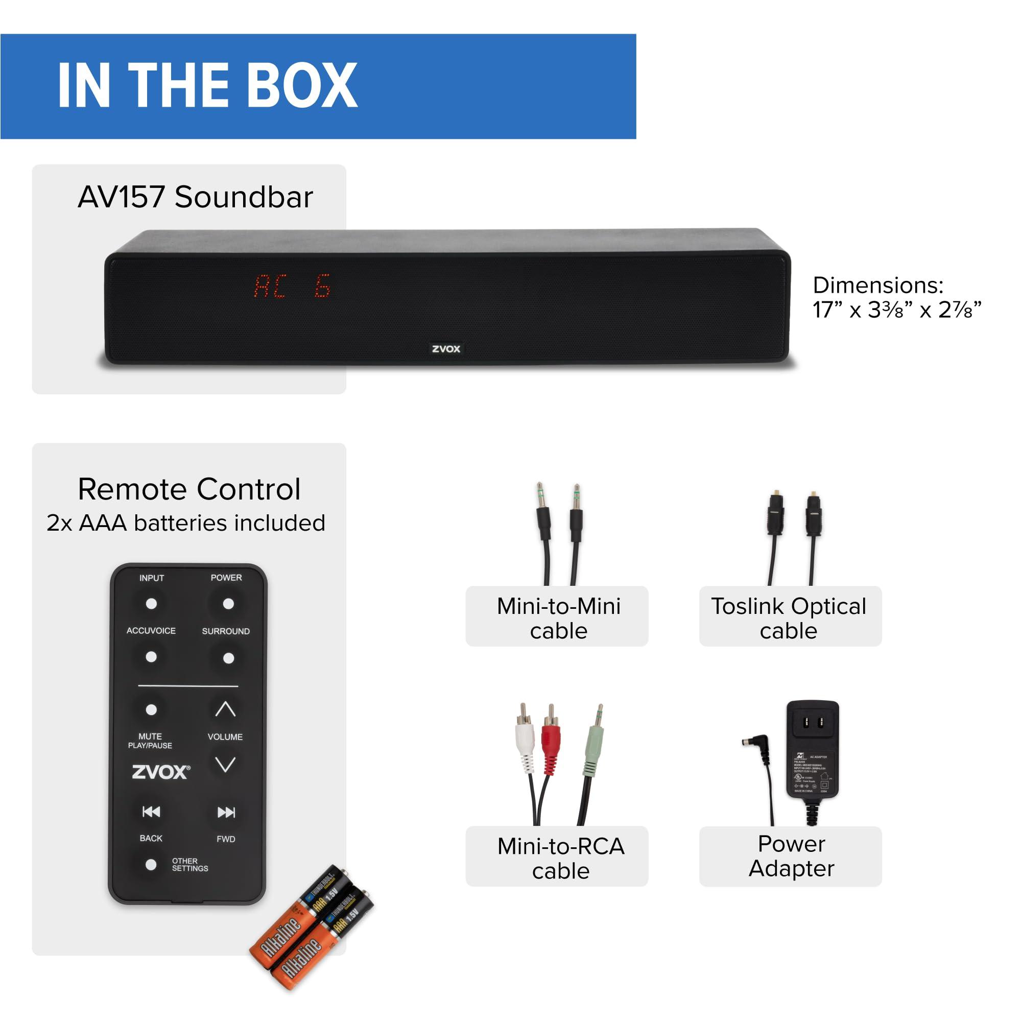 ZVOX ZVOX AccuVoice AV157 Dialogue Clarifying Soundbar - Patented Hearing Technology with Voice Boost, Ultimate Low-Profile TV Speakers Soundbar, Perfect for Home Theater and Smart TV - Espresso
