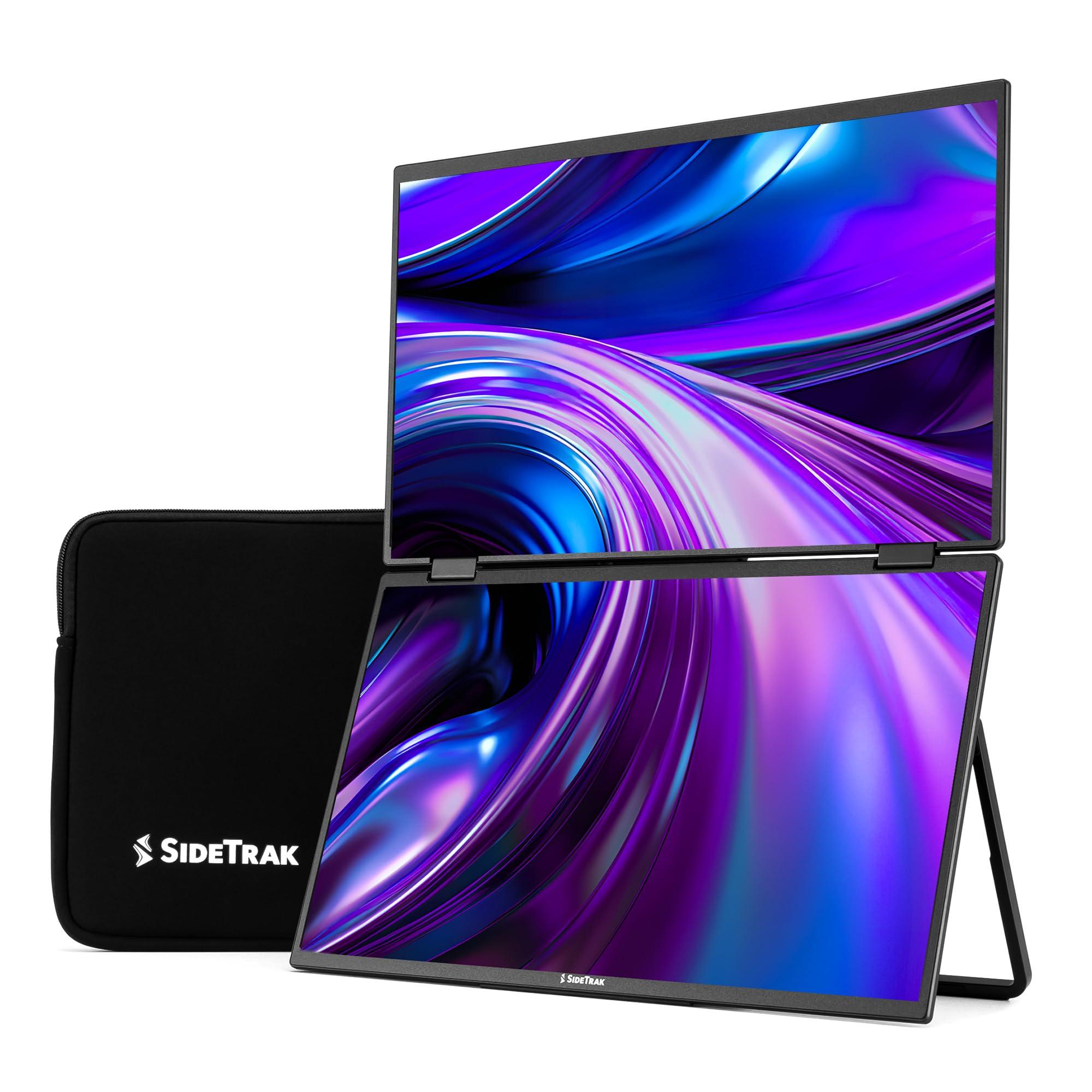 SideTrak SideTrak Solo Book 15.6" Foldable Dual Screen Portable Monitor with Protective Sleeve | Stacked FHD Laptop Screen Extender, 360 Rotation, USB-C & HDMI, Mac, PC, Chromebook Compatible