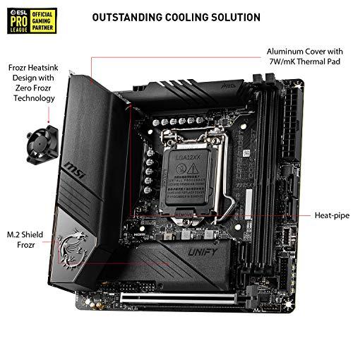 MSI MSI MEG Z490I Unify Gaming Motherboard (LGA 1200, Intel 10th Gen, M.2, USB 3.2 Gen 2, DDR4, Wi-Fi 6, SLI, CFX, Gigabit LAN, Thunderbolt 3, Mini-ITX)