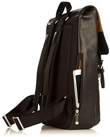 KNOMO KNOMO Hudson Large Leather 16 inch Laptop Business Backpack for Work Computer Travel Bag Daypack Bag with Flap, Black