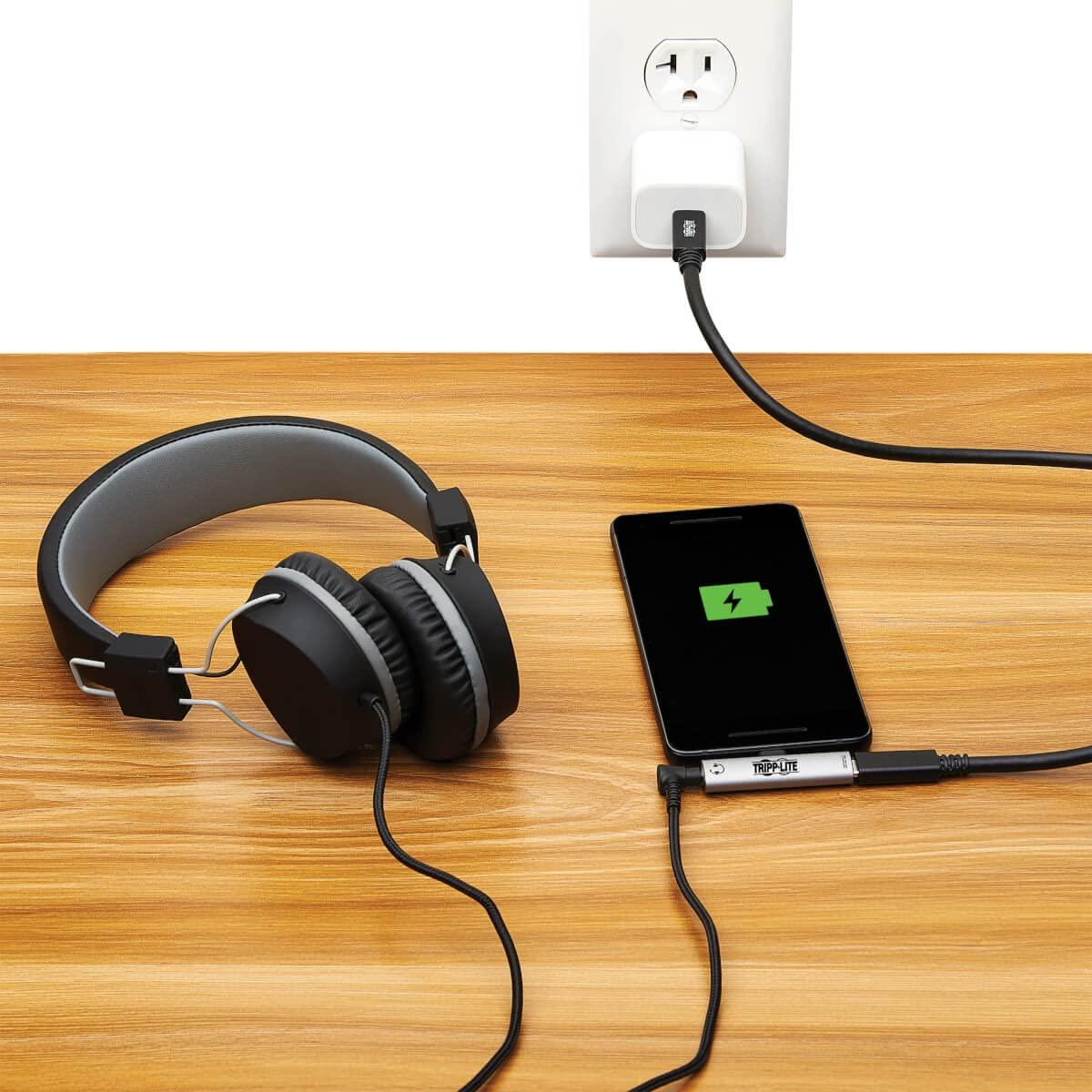Tripp Lite Tripp Lite USB-C to 3.5 mm Headphone Jack Adapter for Hi-Res Stereo Audio, 60W PD 3.0 and 18W QC 2.0 Charging - Android, Windows, macOS, Linux, and Chrome Compatible, 3-Year Warranty (U437-001-C-V2)