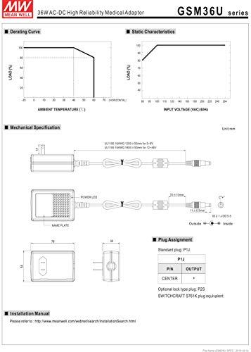 MEAN WELL MEAN WELL GSM36U24-P1J 24V 1.5A 36W AC-DC High Reliability Medical Adaptor