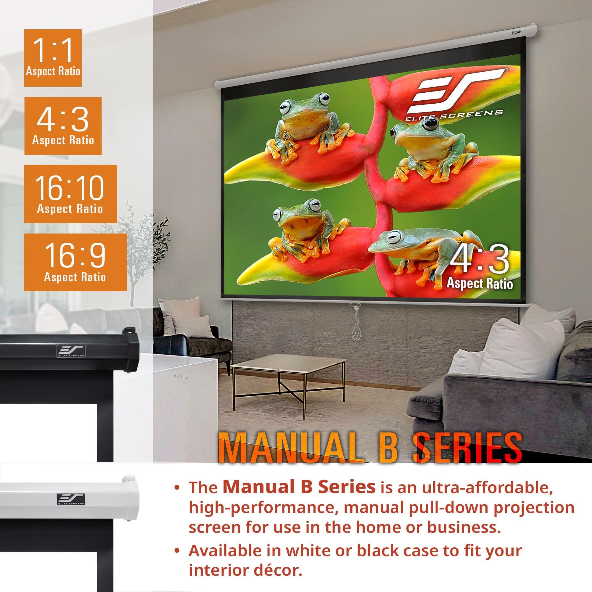 Elite Screens Elite Screens Manual B, 120-INCH 4:3, Manual Pull Down Projector Screen 4K / 8K Ultra HDR 3D Ready with Slow Retract Mechanism, 2-YEAR WARRANTY, M120V