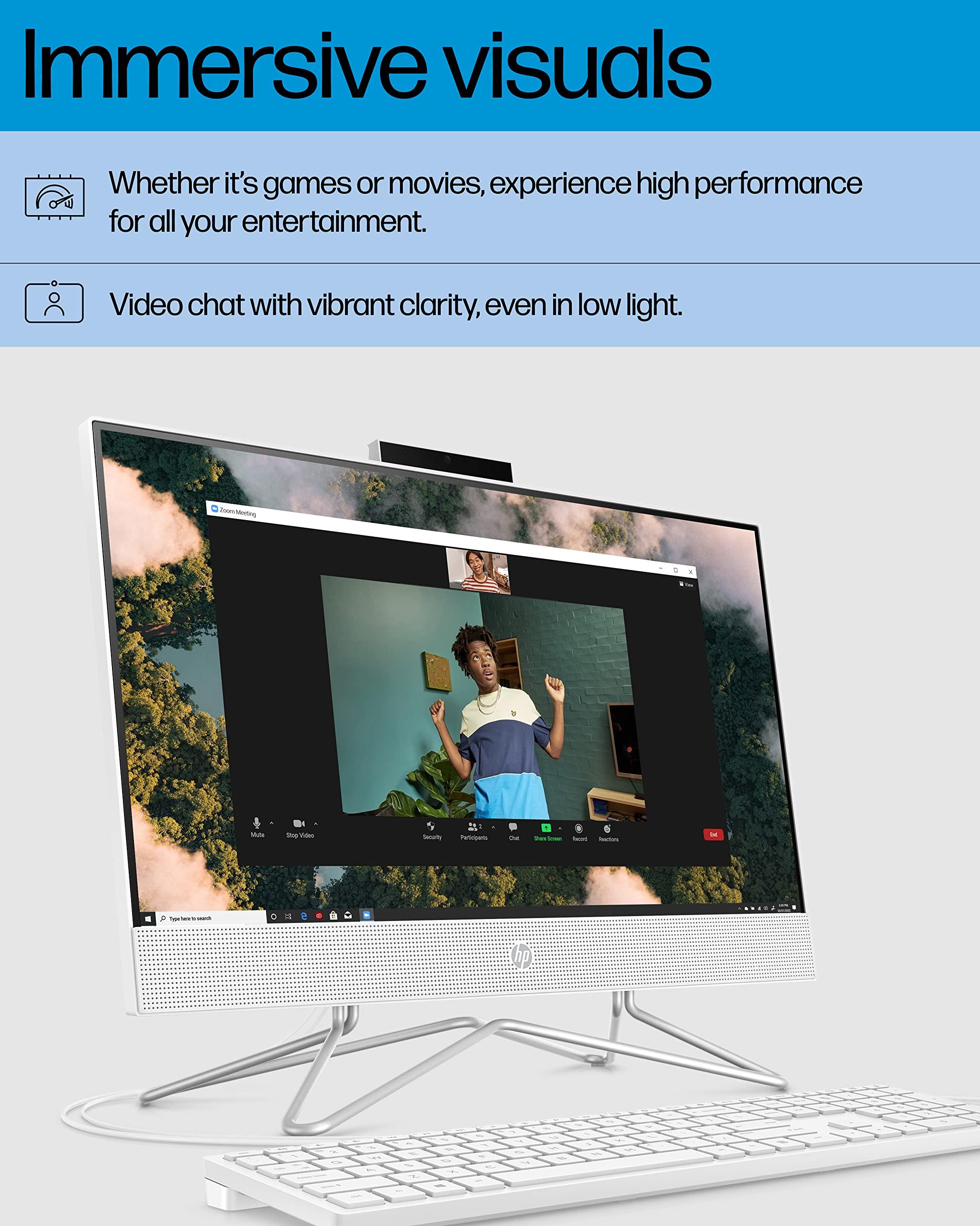 HP HP All-in-One PC Desk Computer, 21.5" Full HD Micro-Edge Display, AMD Ryzen 3 Processor, AMD Radeon Graphics, 8GB SDRAM, 256GB SSD, Windows11 Home OS, Bluetooth, and Wi-Fi (22-dd0032) (Renewed)