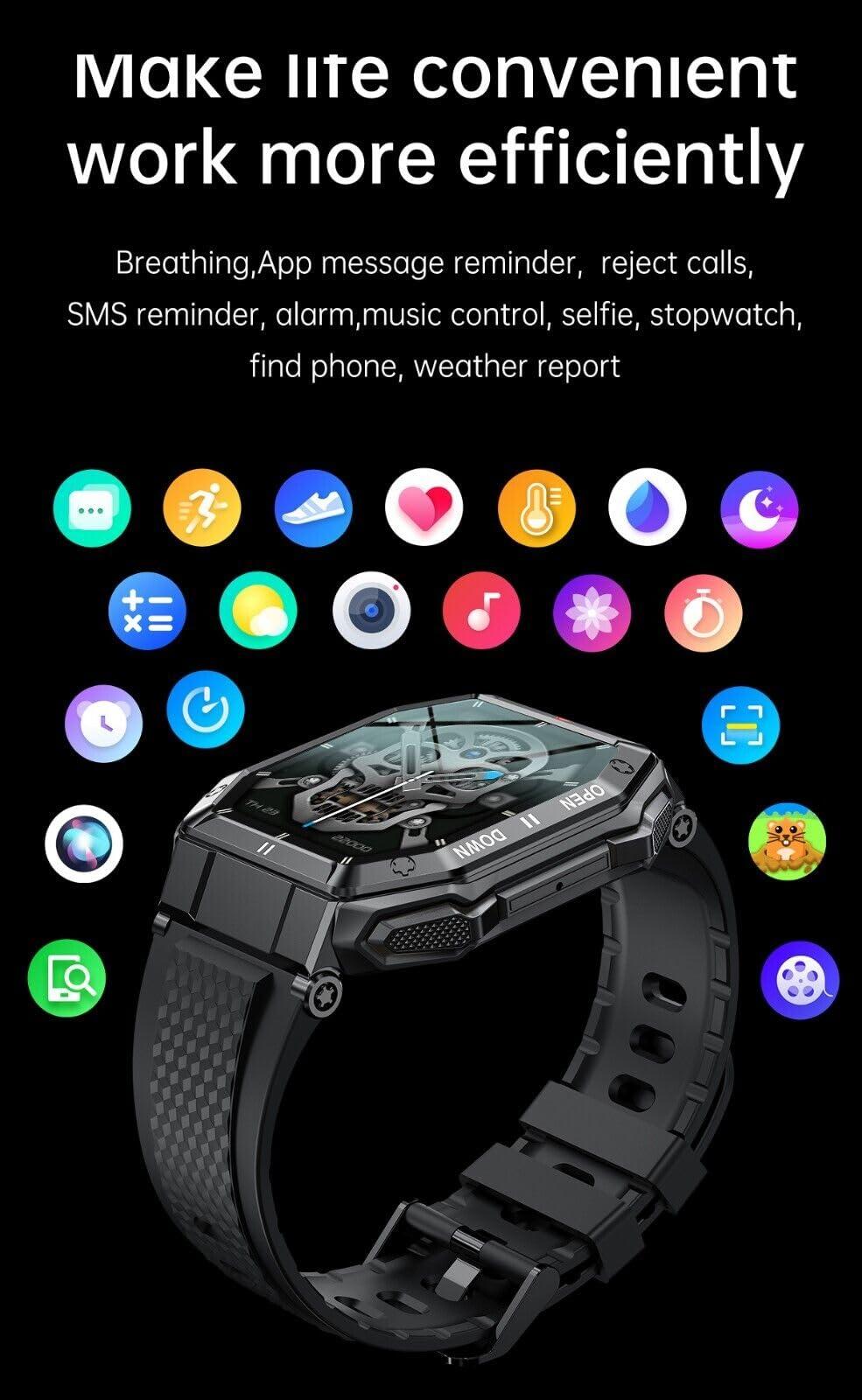 SGNICS Smart Watch for ZTE Nubia Red Magic 9s Pro Military Smart Watch for Men (Answer/Make Call), 1.85in HD Tactical Sports Rugged Smartwatch, Fitness Tracker Watch for Android/iOS Phones - Black