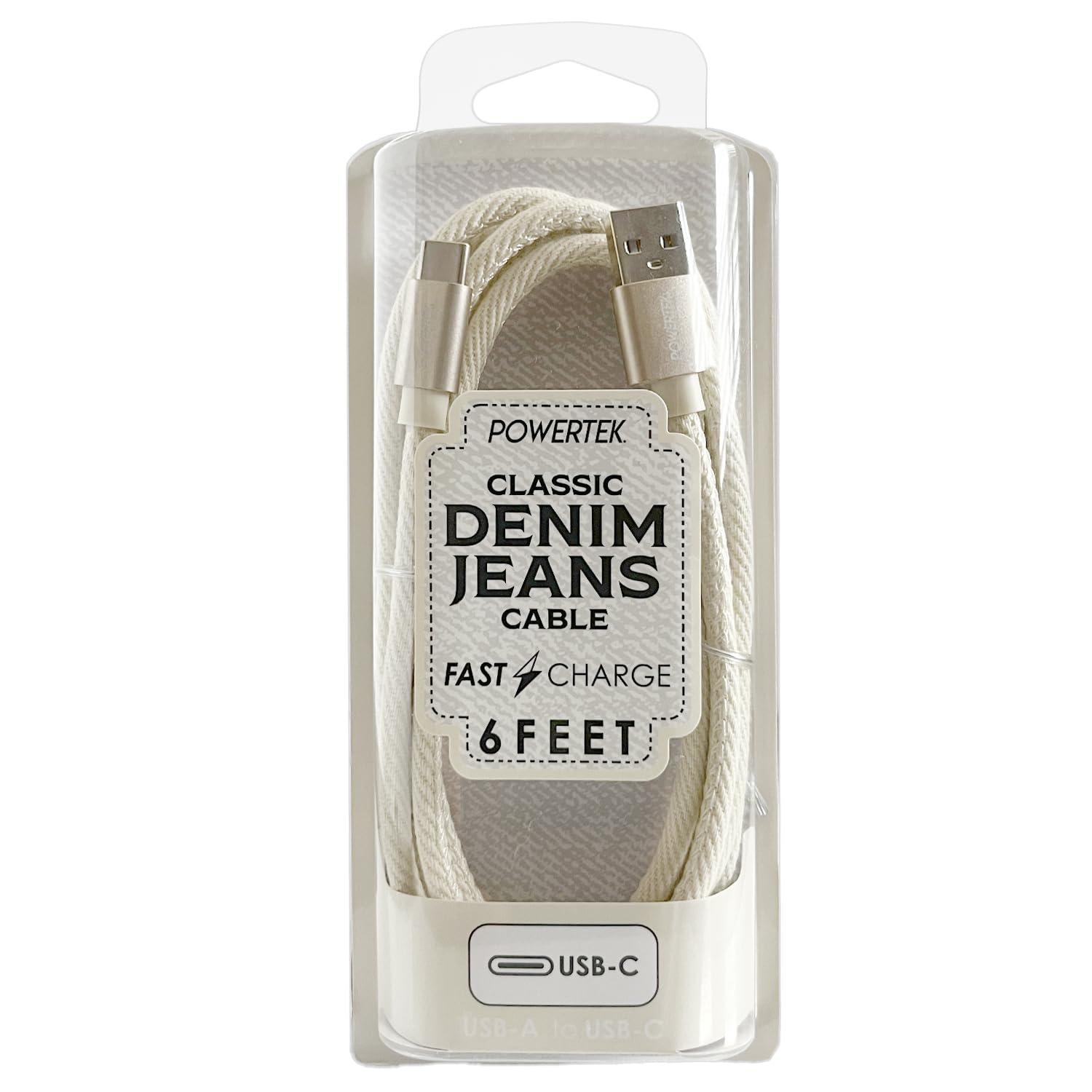 LIQUIPEL LIQUIPEL Powertek Type-C Fast Charger Cable, 6ft USB to Type-C for Galaxy, MacBook, and More, Denim (Cream)