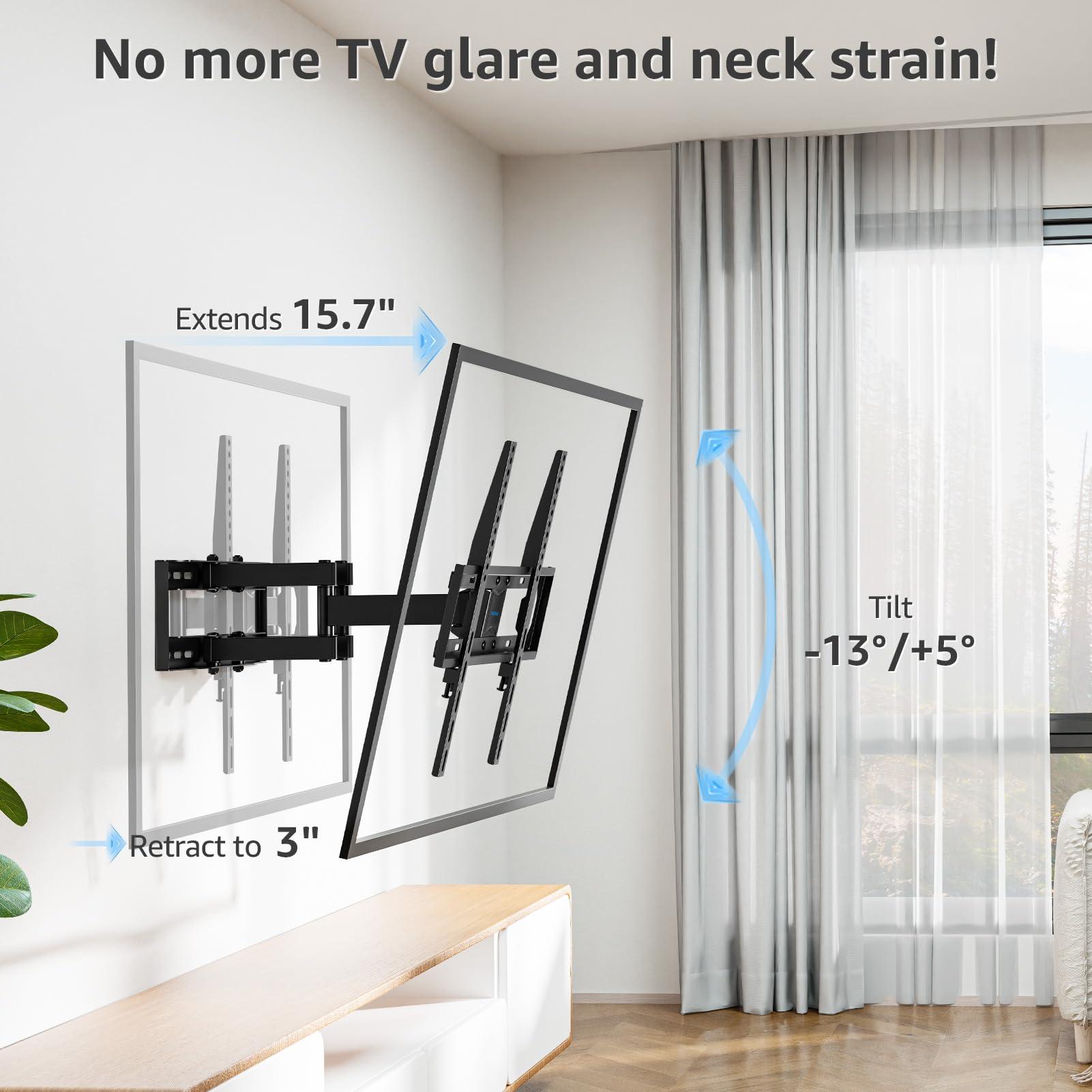 MOUNTUP MOUNTUP UL Listed TV Wall Mount, Full Motion TV Wall Mount for Most 26-65 Inch Flat/Curved TV Fit 16\" Wood Stud, Wall Mount TV Bracket with Dual Swivel Articulating Arm Max VESA 400x400mm up to 88 LBS