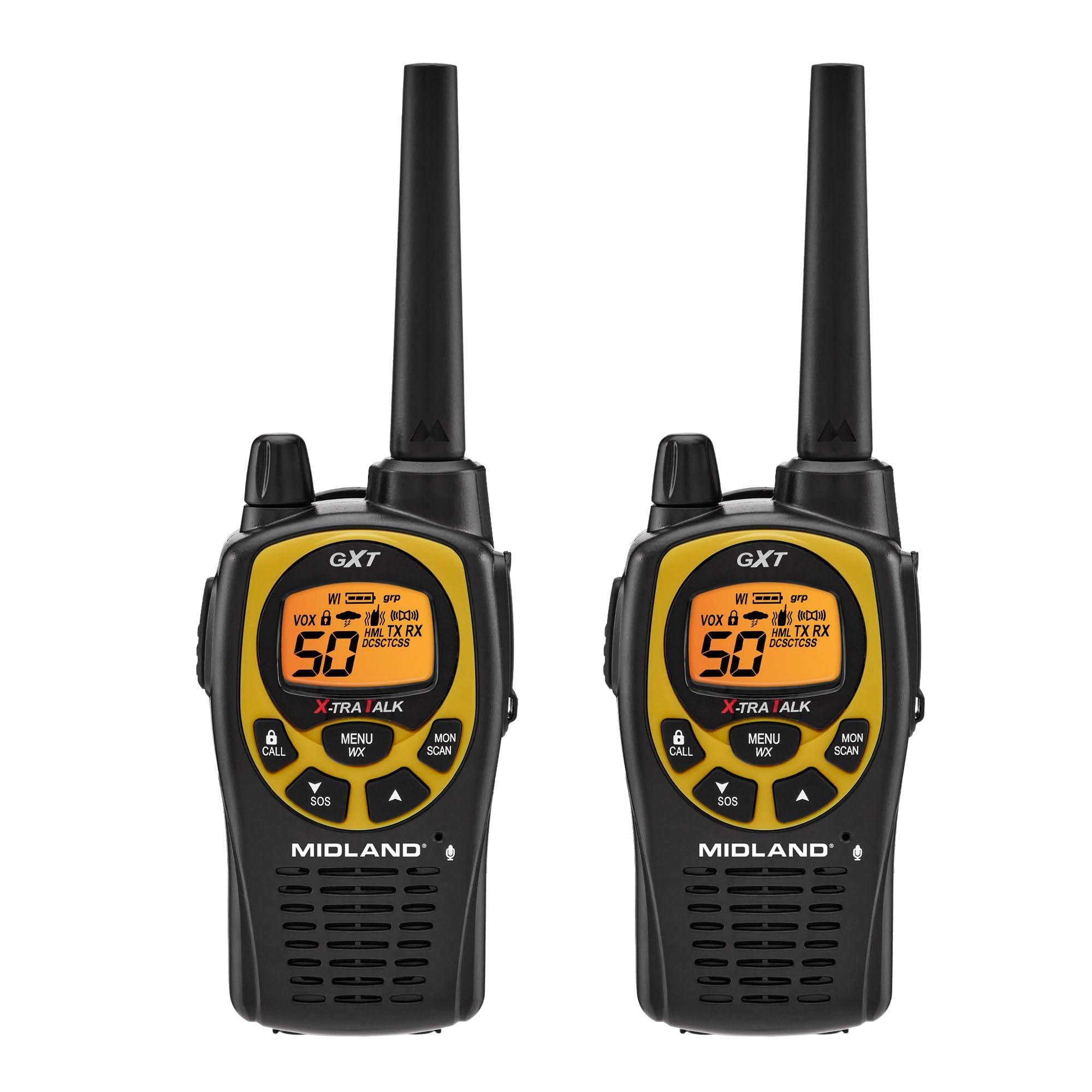 Midland Consumer Radio Midland GXT1030VP4 GMRS Two-Way Radio (50-Channel, Long Range, 142 Privacy Codes, SOS, NOAA, Rechargeable Nickel Battery, Black/Yellow, 2-Pack)