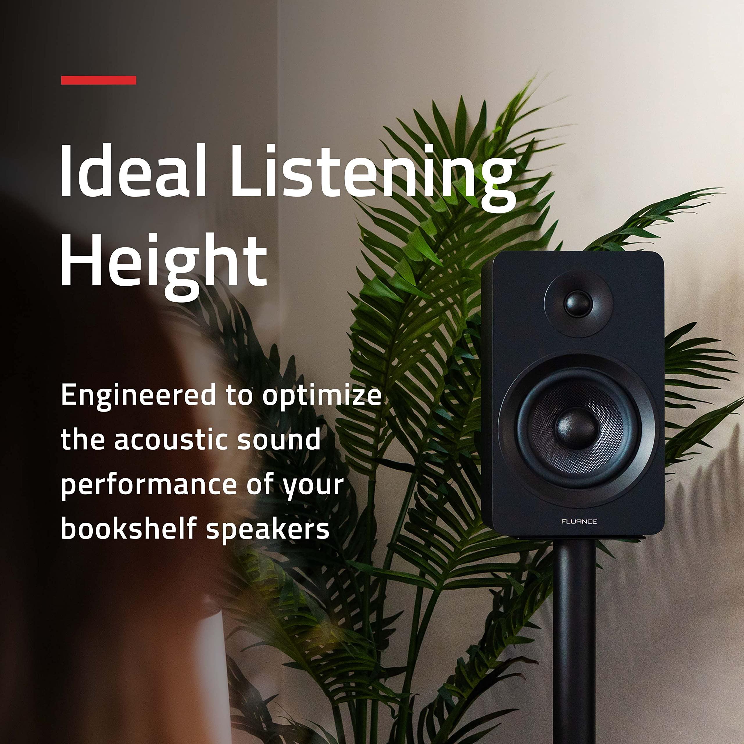 Fluance Fluance Floor Speaker Stands for Surround Sound and Bookshelf Speakers with Solid Construction, Adjustable Floor Spikes, Rubber Isolation Feet, Cable Management, Square Base - Matte Black/Pair (SS05S)