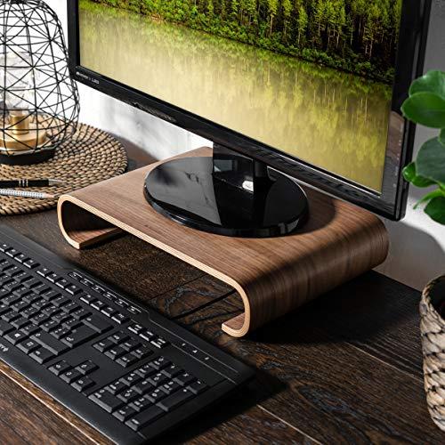 Navaris Navaris Wood Monitor Stand Riser - Computer Desk Organizer Desktop Dock Wooden Mount Display for PC TV Screen Notebook Laptop - Walnut