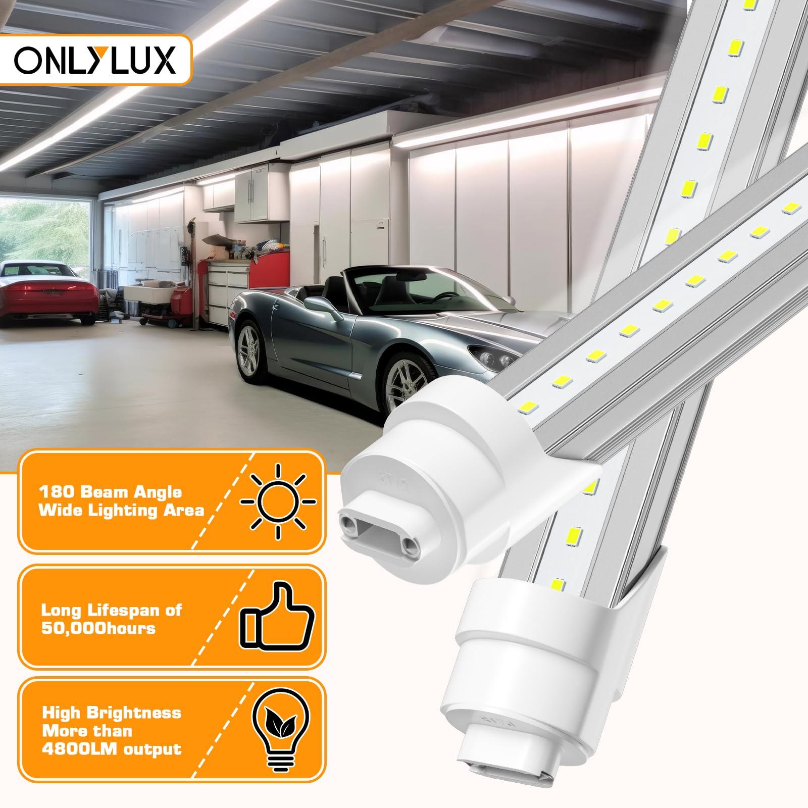 ONLYLUX ONLYLUX 8ft R17D LED Tube Light, F96t12 HO 8 Foot Led Bulbs, 96\'\' 8ft led Shop Light to Replace T8 T12 Fluorescent Light Bulbs, 100-277V Input, 4800LM, Cold White 6000K, Clear Lens (10 Pack)