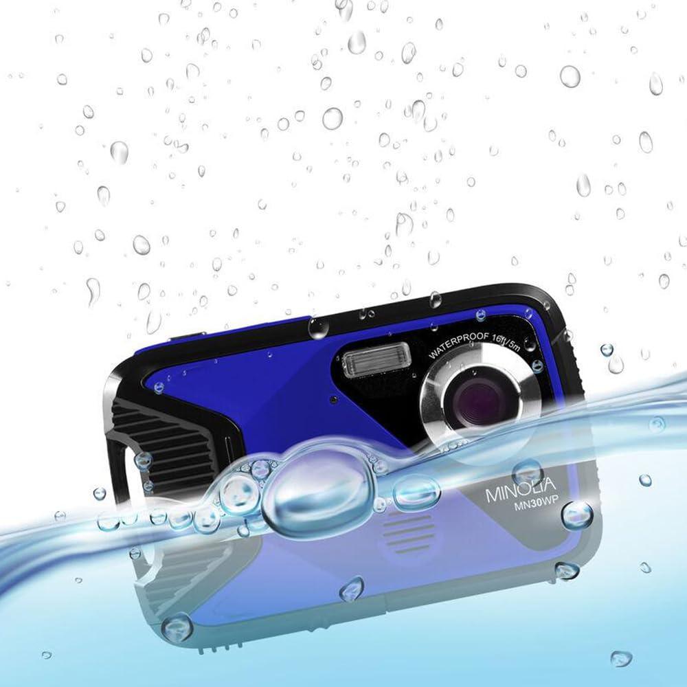 Minolta Minolta Waterproof Digital Camera 21MP Photos, 1080p HD Video, 2.8 LCD, Underwater Up to 16ft, 4X Digital Zoom, Anti-Shake, Face Detection, Smile Capture, Scene Modes, 16GB Card (Blue)