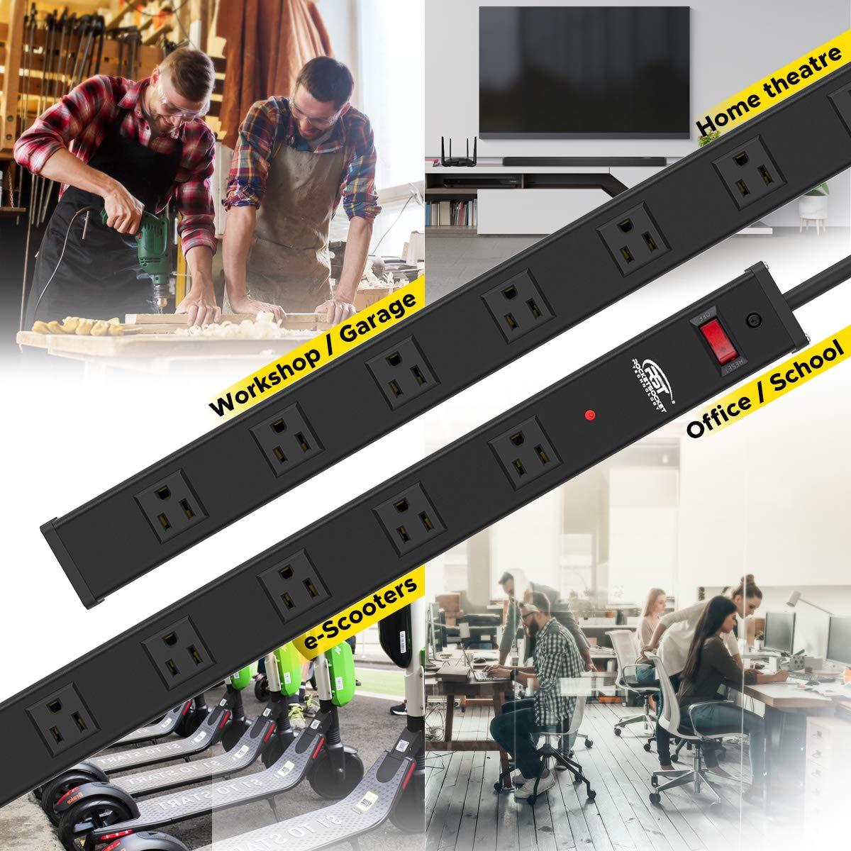 CRST CRST Heavy Duty Power Strip 16-Outlet & 12-Outelet Metal Power Strip with Surge Protector,Wide Spaced 15Ft Long Cord.