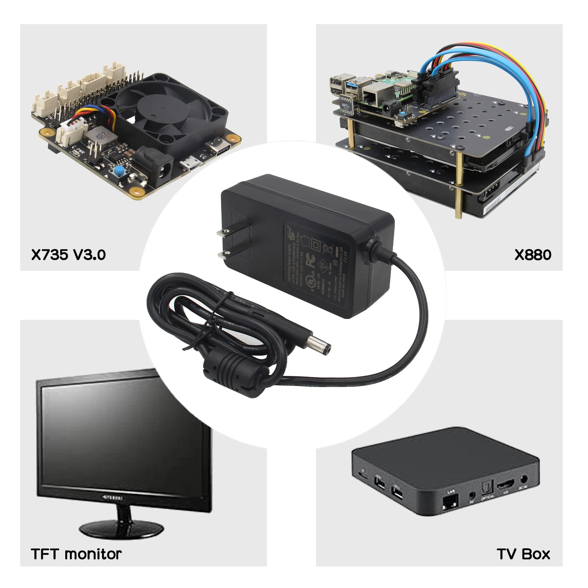 Geekworm Geekworm DC 12V 5A 60W Power Adapter | UL Listed | AC 100-240V | DC 5521 Jack | for Raspberry Pi X735 V3.0/X885/X729/X1202/X1203/X1009/X-UPS1/LED Strips/3D Printer/Security Cameras/Audio Amplifier