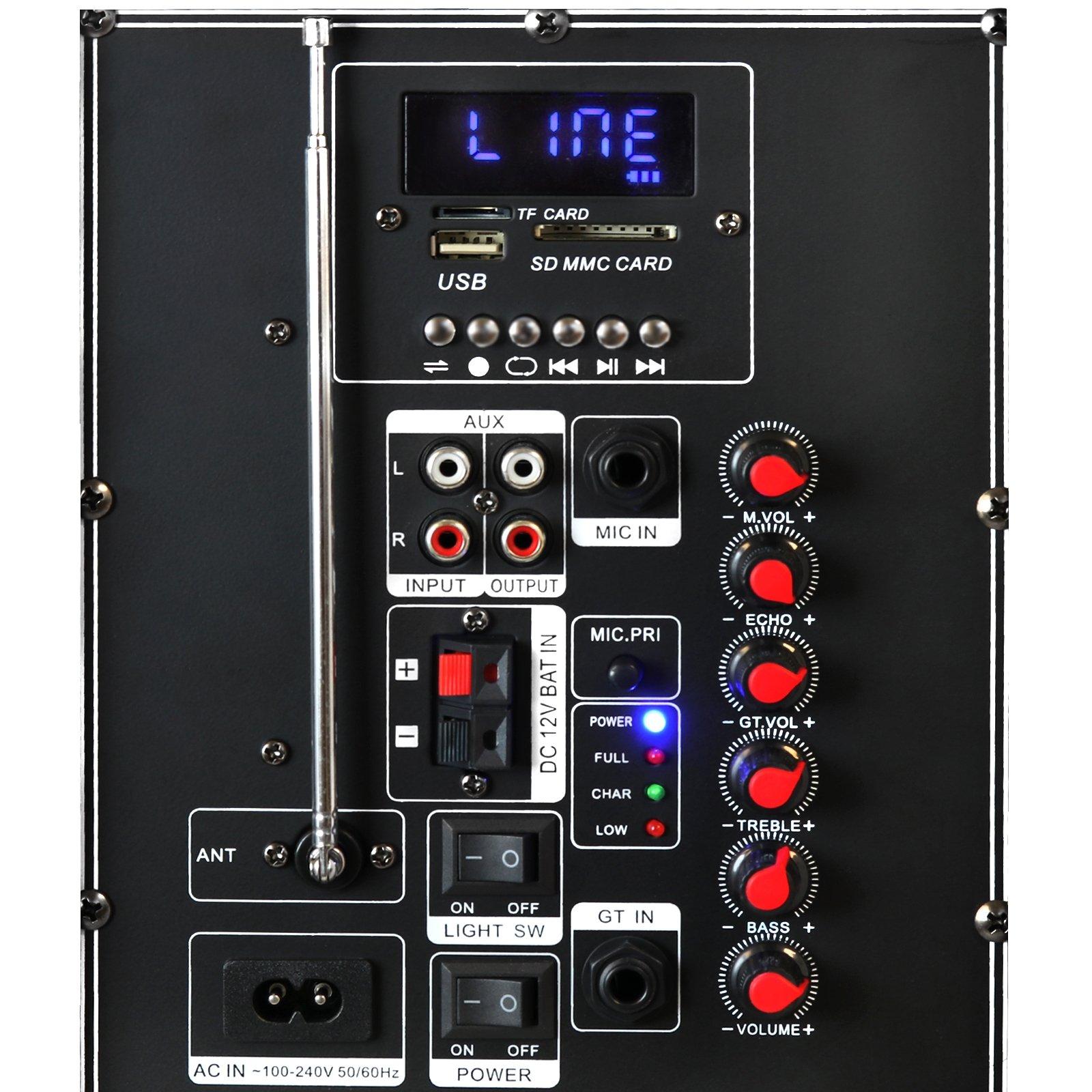 beFree Sound beFree Sound 18 Inch Bluetooth Portable Rechargeable Party Speaker with Sound Reactive LED Party Lights, USB/SD, Microphone/Guitar Inputs and FM Radio