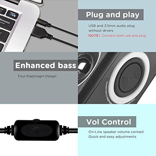 RECCAZR RECCAZR Computer Speakers with Surround Sound 2.0CH USB Wired Powered Multimedia Speaker for Desktop/TV/PC/Laptops/Smart Phone Built-in Four Loudspeaker Diaphragm (Gray)