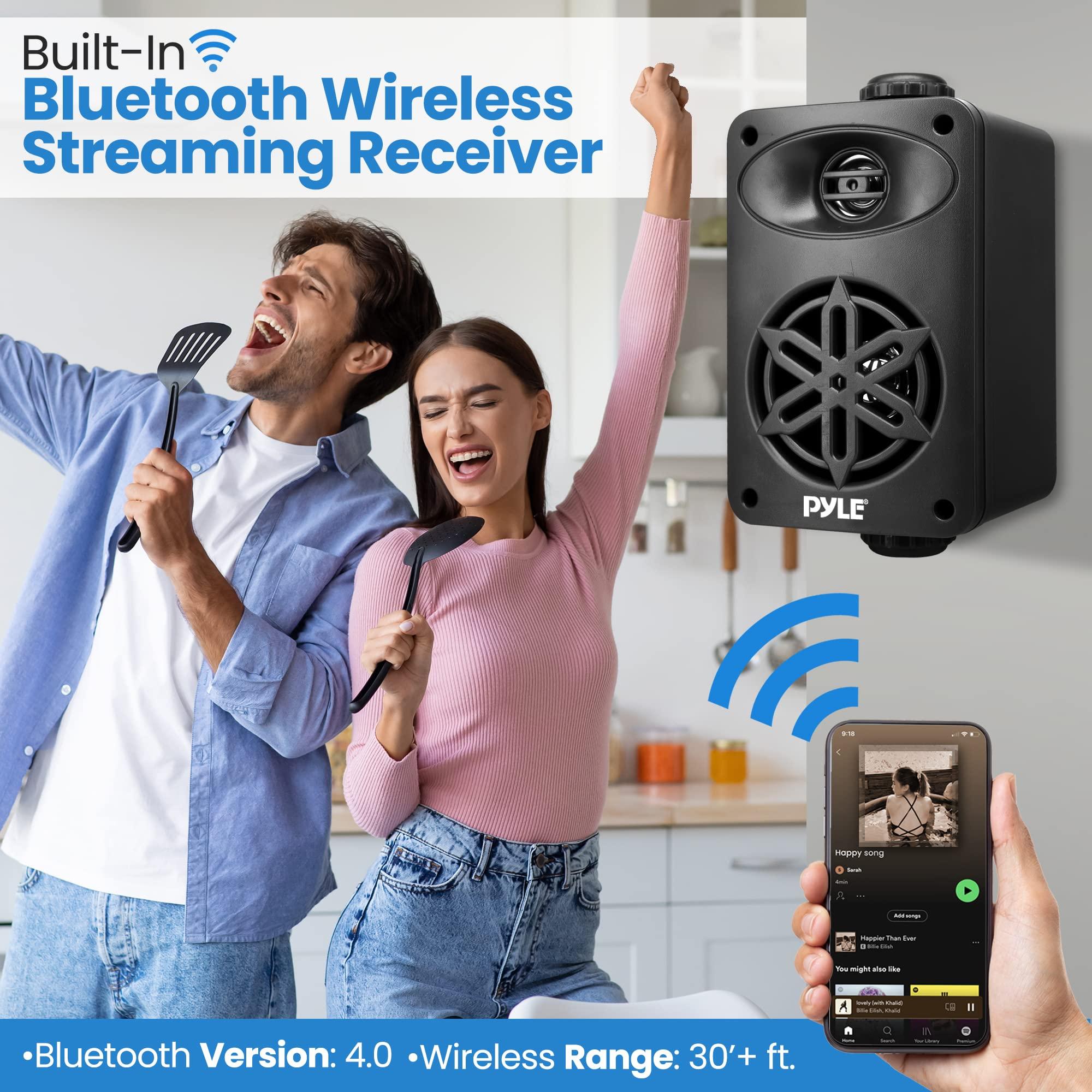 Pyle PyleUsa Bluetooth Indoor Outdoor Speakers Pair - 200 Watt Dual Waterproof 3.5 2-Way Full Range Speaker System w/ 1/2 High Compliance Polymer Tweeter - Home, Boat, Patio, Poolside - PDWRBT36BK,Black