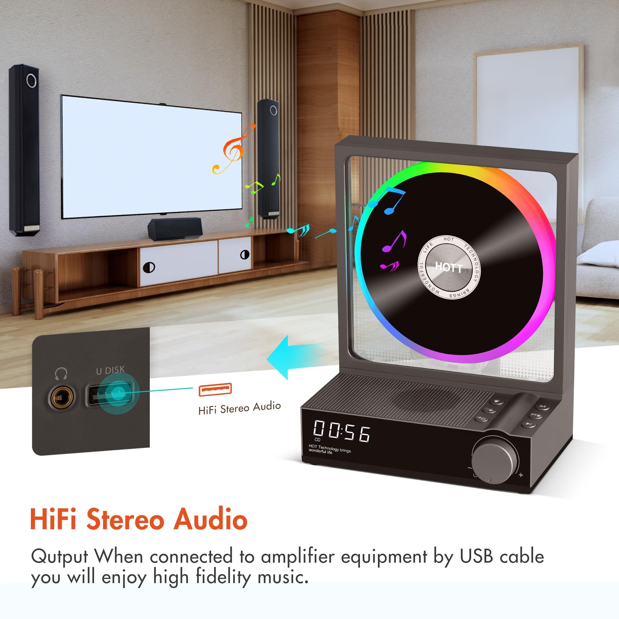 bodymaster HOTT CD Player Portable with RGB Lights Bluetooth 5.3 Desktop CD Player,Portable CD Player with HiFi Speakers, Supports TF Card, Transcription, LED Screen, Timer (Grey)