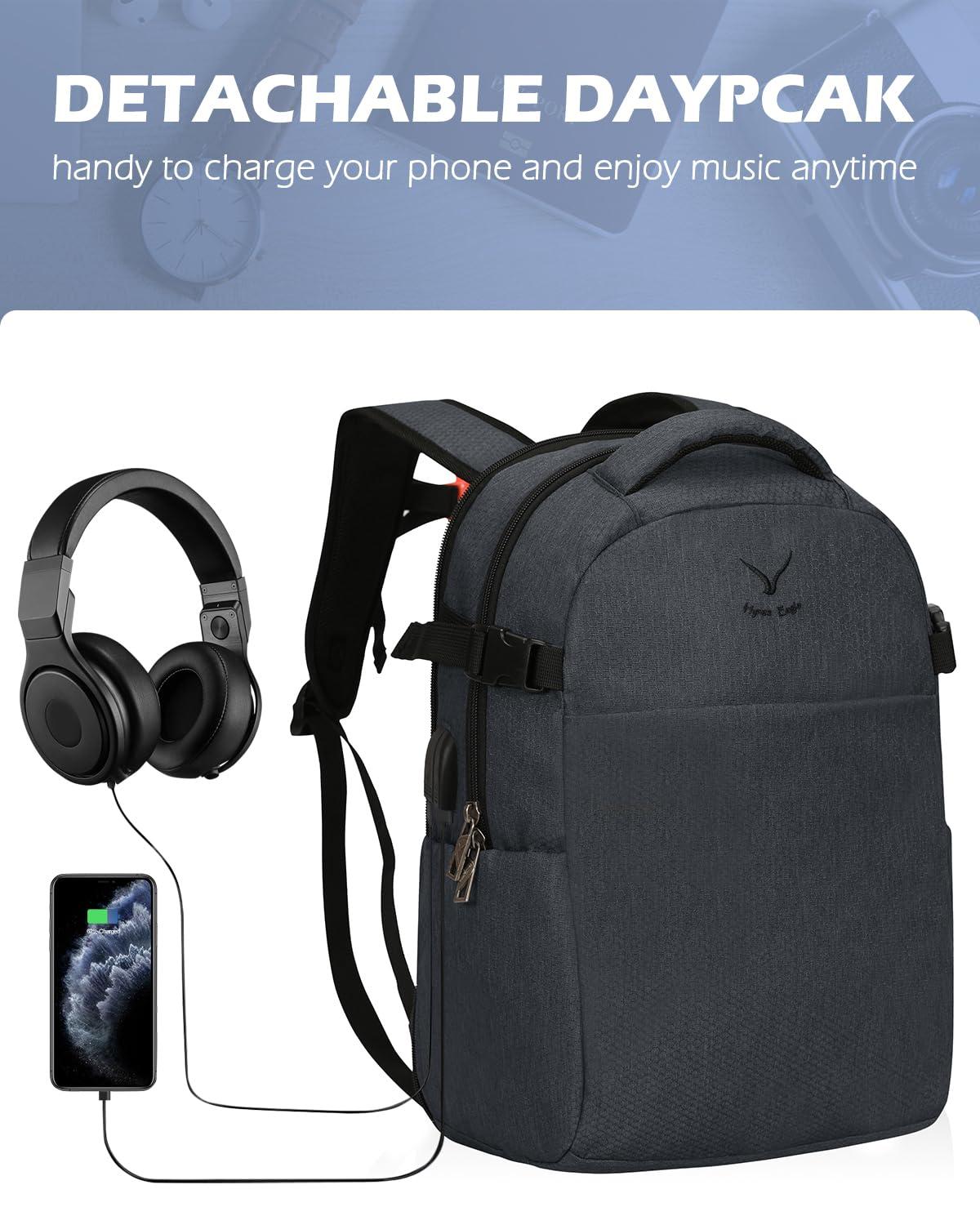 Hynes Eagle Hynes Eagle 2 in 1 Travel Backpack 22 inches Carry on Luggage 63L Rolling Backpack for Men Women with Packing Cubes 3PCS Set Grey Waist Pack Grey