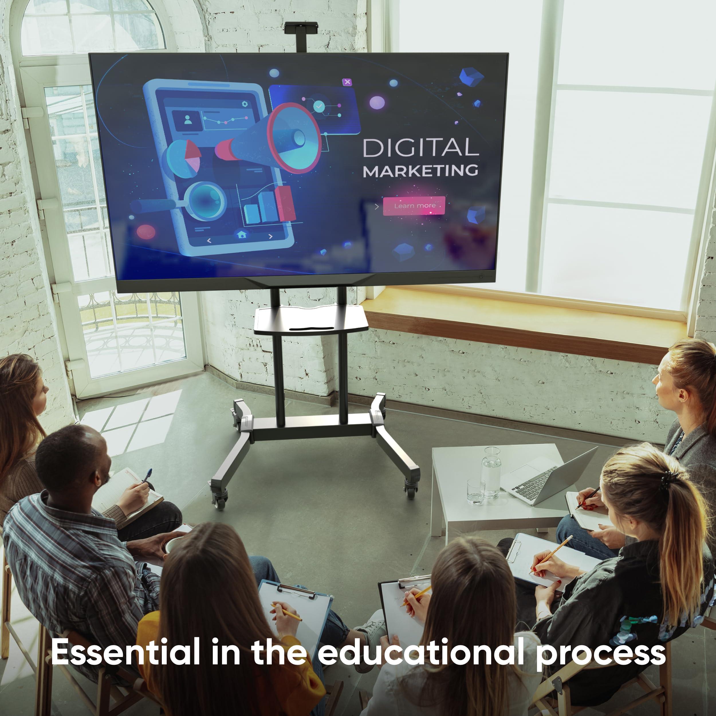 ONKRON ONKRON Mobile TV Stand for 50-90 Inch TVs up to 198.4 lbs, Tilting & Height Adjustable TV Portable Stand with Wheels, max VESA 800x600, Mobile TV Cart Rolling TV Stand with Shelf Black