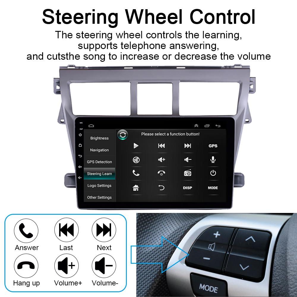 Hac Sa Beach for Toyota Vios Yaris Radio 2007-2012 Android 13 Car Stereo Wireless Apple Carplay Android Auto 9 Inch Touchscreen GPS Navigation Car Audio Receiver Bluetooth SWC Mic (4GB RAM+64GB ROM)