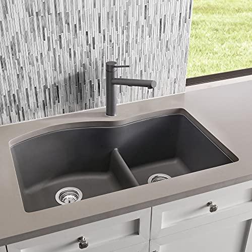 BLANCO BLANCO, Cinder 441591 DIAMOND SILGRANIT 60/40 Double Bowl with Low Divide Undermount Kitchen Sink, 32" X 21"