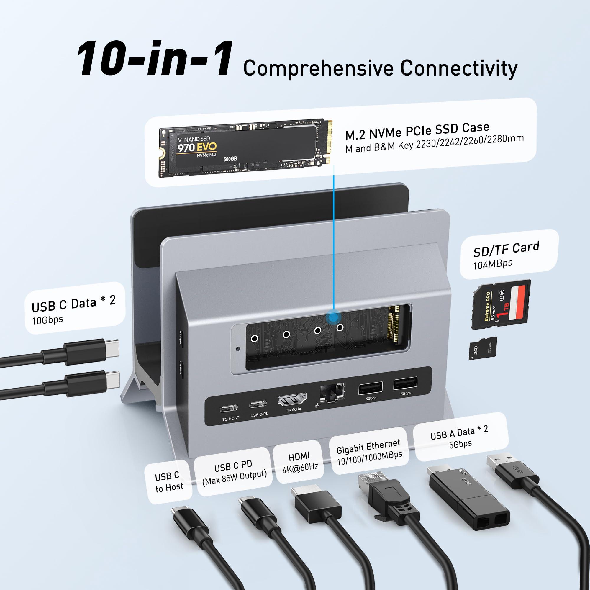 AboveTEK AboveTEK USB C Docking Station, MacBook Docking Station with M.2 SSD Expansion, USB C Dock with 4K HDMI for Mac Pro/Air, Universal Docking Station with 2 10Gbps USB C, 2 USB, PD3.0, Ethernet, SD/TF