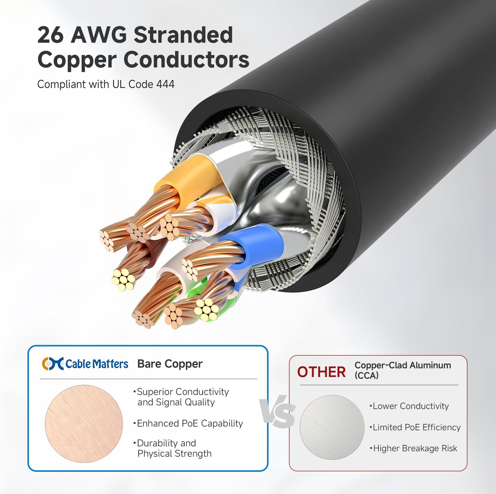 Cable Matters Cable Matters 10Gbps Snagless Long Shielded Cat 6A Ethernet Cable - 100ft, Cat 6A Cable, Cat6A Cord, Ethernet Cord, Black