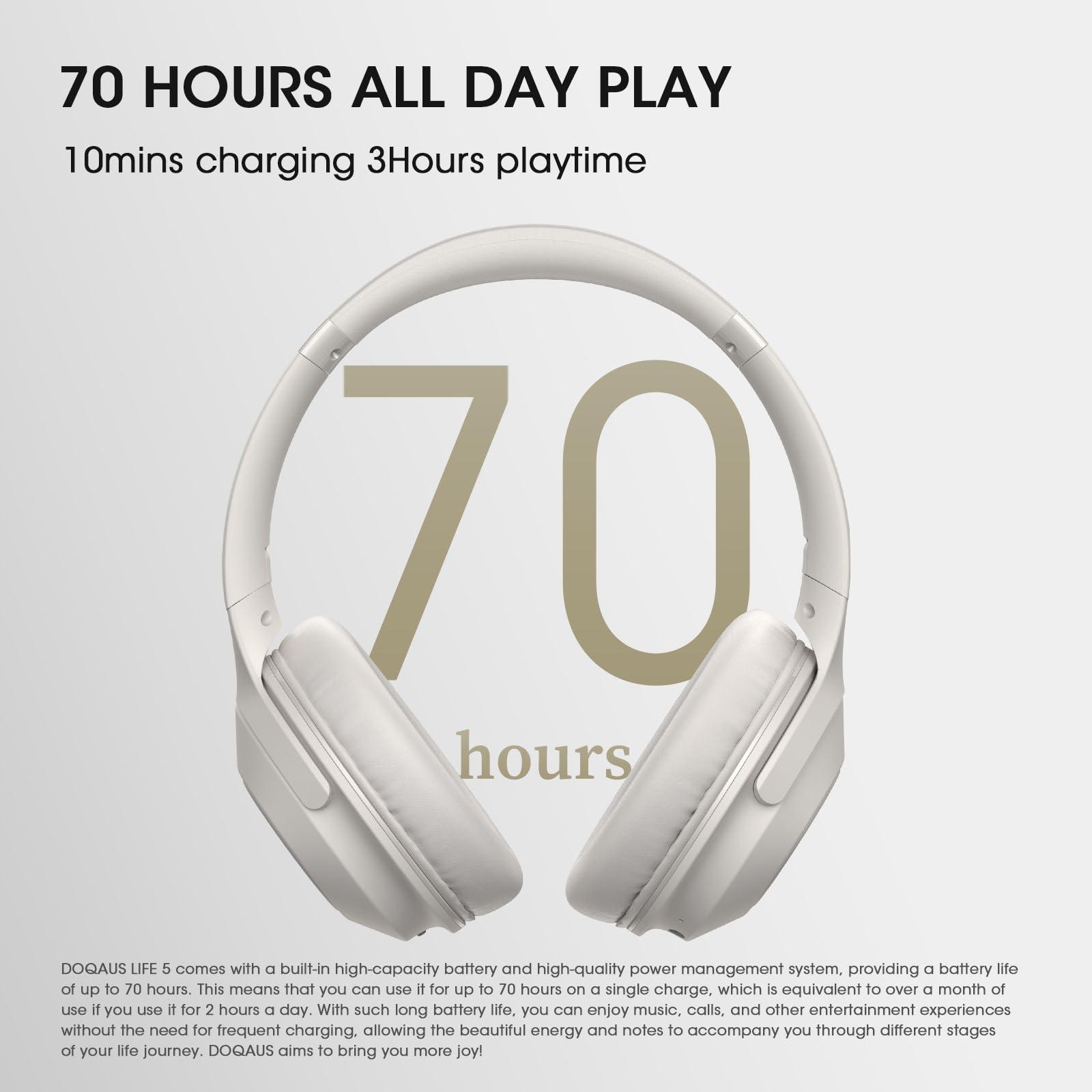 DOQAUS DOQAUS Bluetooth Headphones Over Ear Wireless Headphone, 70H Playtime and 3EQ Modes with Mic, HiFi Stereo Sound, Deep Bass, Memory Foam Cups, for Phone PC Travel Home Office