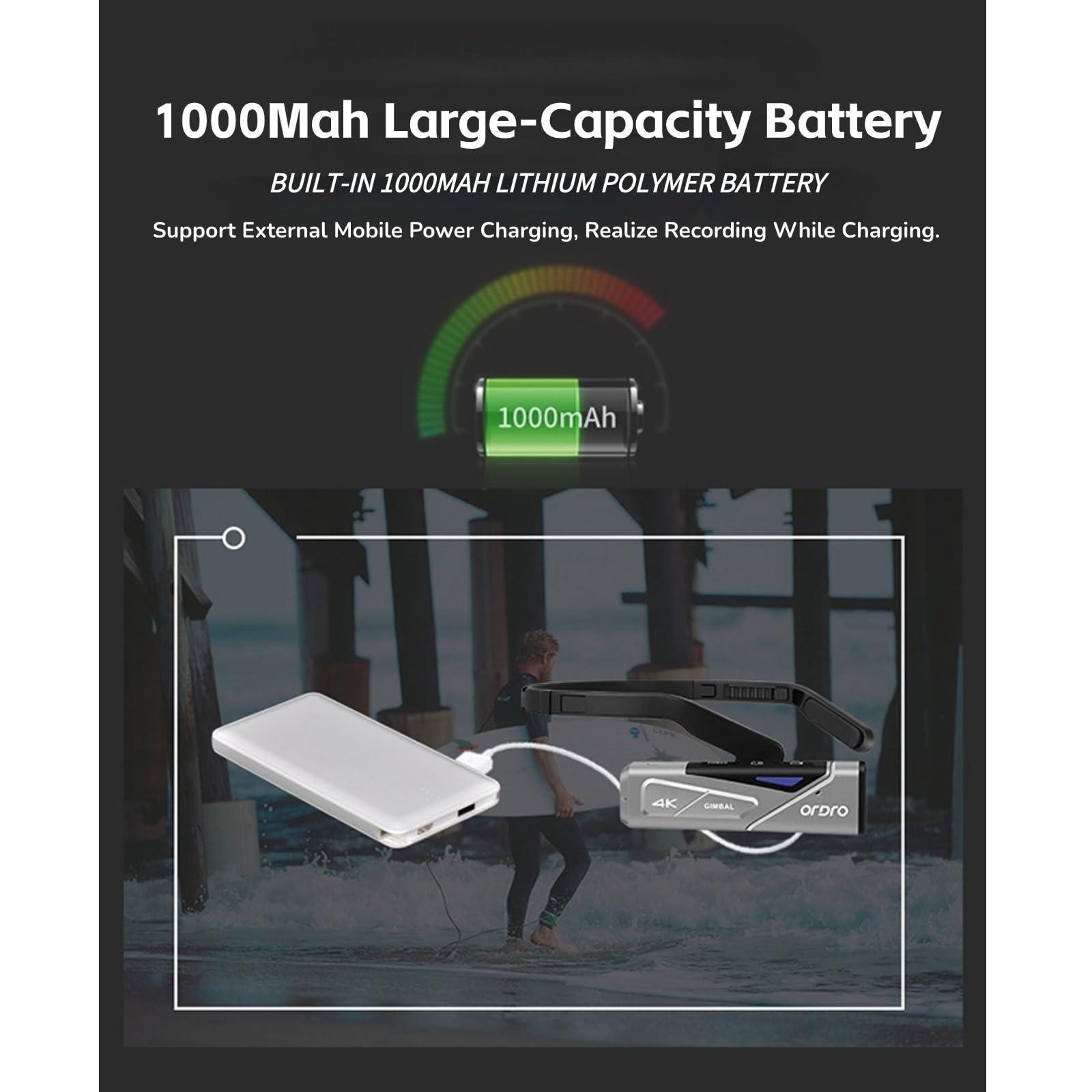 Yoidesu Yoidesu 4K Head Mounted Video Camera, Ultra HD 4K 60FPS Wearable Video Camcorder 20MP Hands Vlog Camera, 120 Wide Angle APP Control Anti Shake Autofocus Video Stabilizer