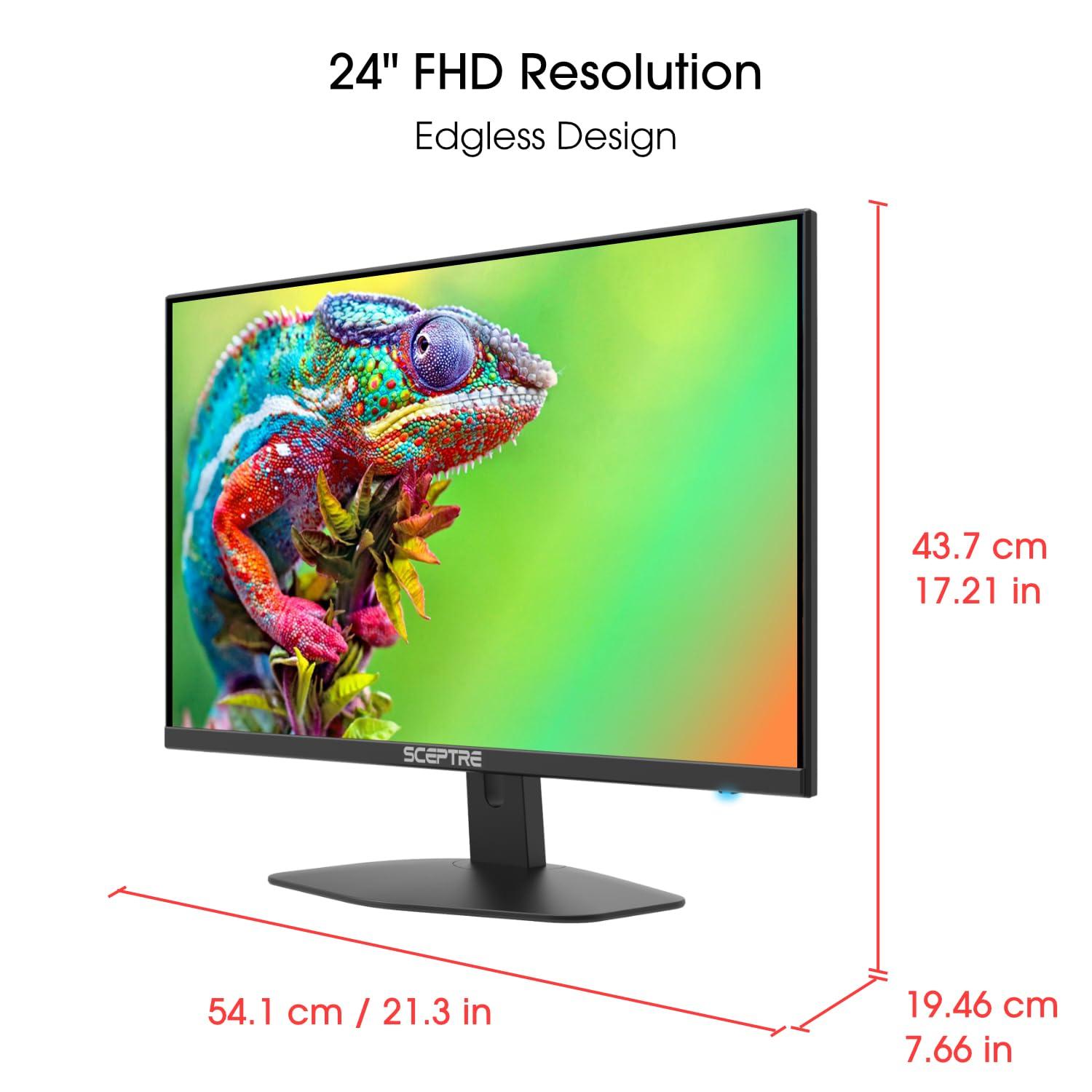 Sceptre Sceptre New 24-inch Gaming Monitor 100Hz 1ms DisplayPort HDMI x2 100% sRGB AMD FreeSync Build-in Speakers, Eye Care Frameless Machine Black 2024 (E248W-FW100T)