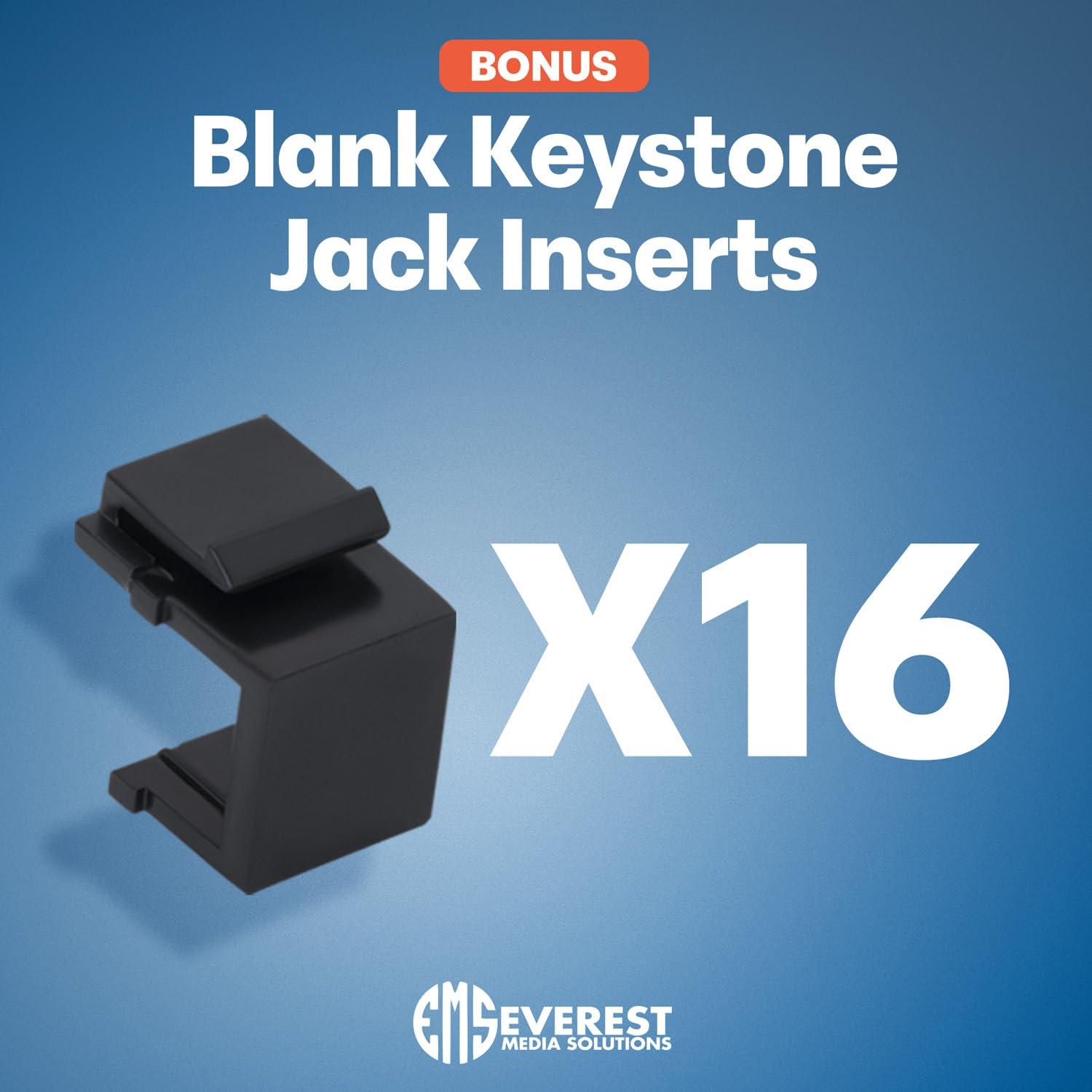 Everest Media Solutions Everest 48 Port Keystone Patch Panel (1-Pack) - Removable 6-Port Panels - Use with Slim Profile Keystones ONLY (Wider Jacks May not fit Side by Side) - with Adjustable Rear Cable Management Bar