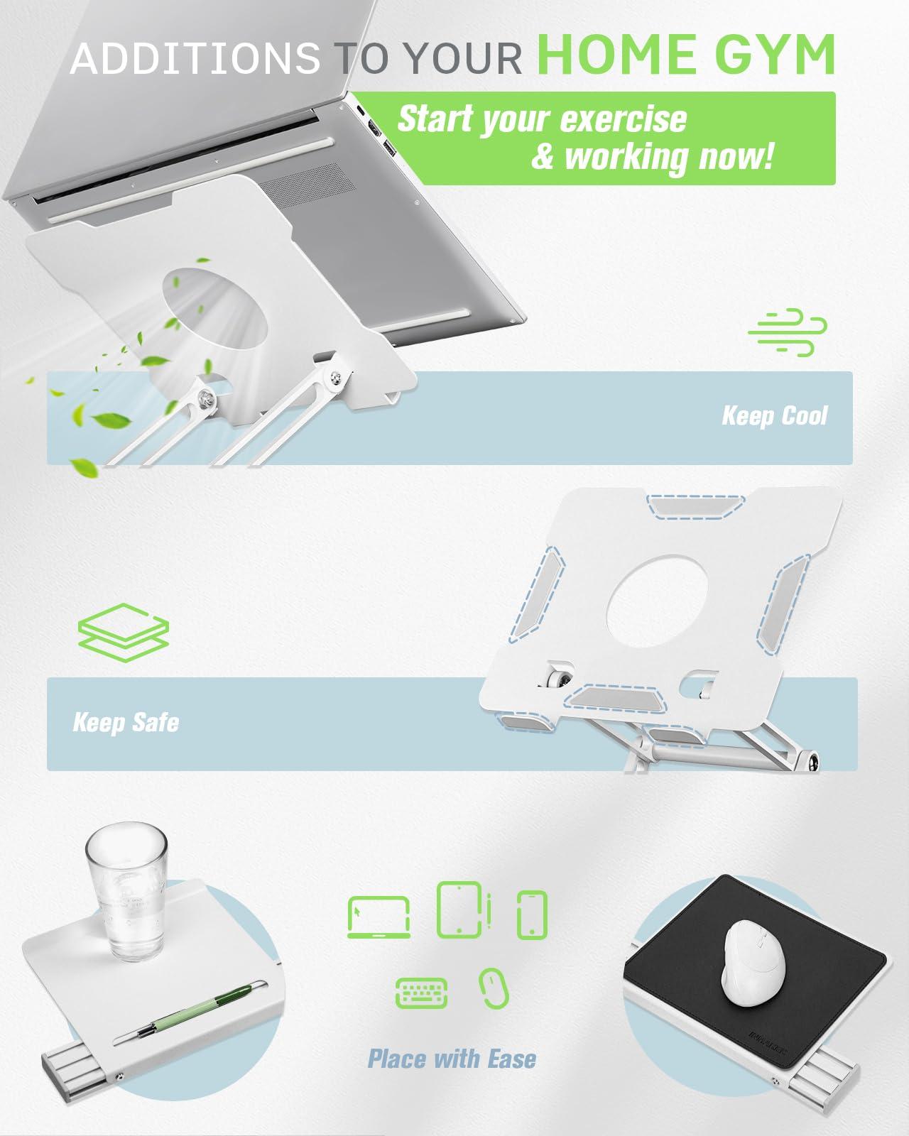 INMAKER INMAKER Treadmill Desk Attachment, Universal Treadmill Laptop Holder Adjustble Height Width, Aluminum Laptop Stand for Treadmill with Tray Black