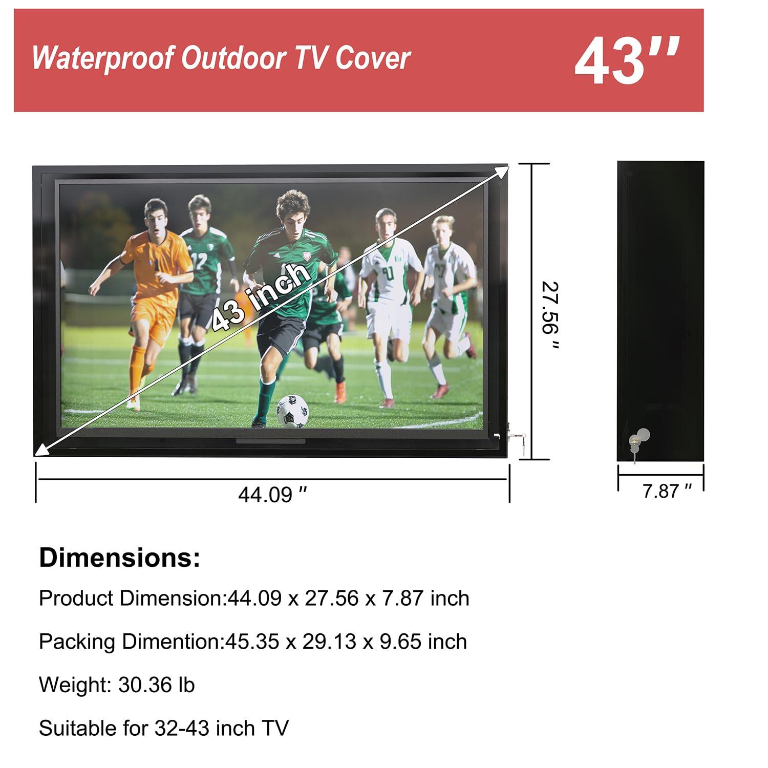 acrtmatic acrtmatic Weatherproof Outdoor TV Cover with lock, Hard and Durable, Clear Television Enclosure for 40-43 inch Screens for Outside (Right Door), with TV Bracket Included.